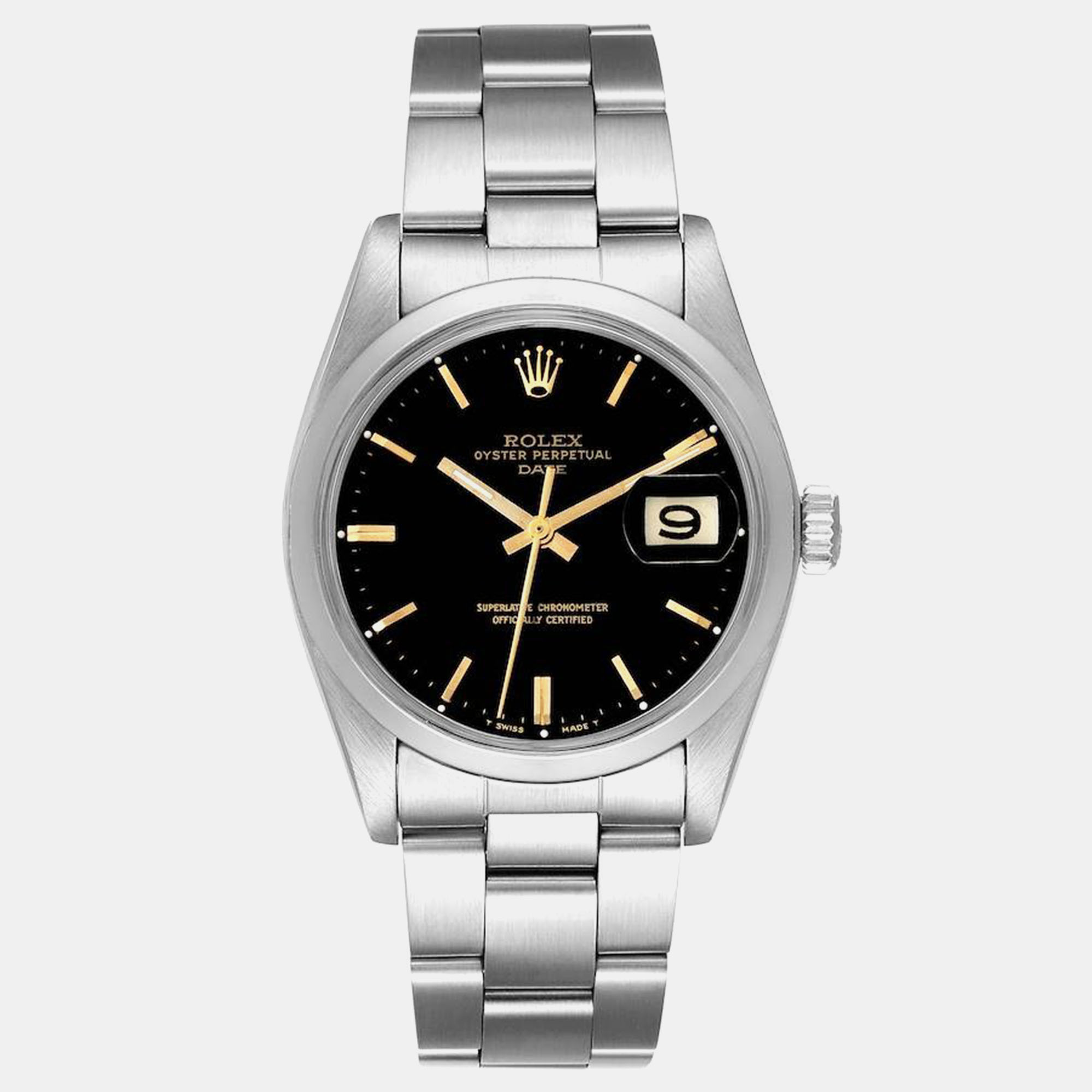 

Rolex Date Black Dial Vintage Steel Mens Watch 1500