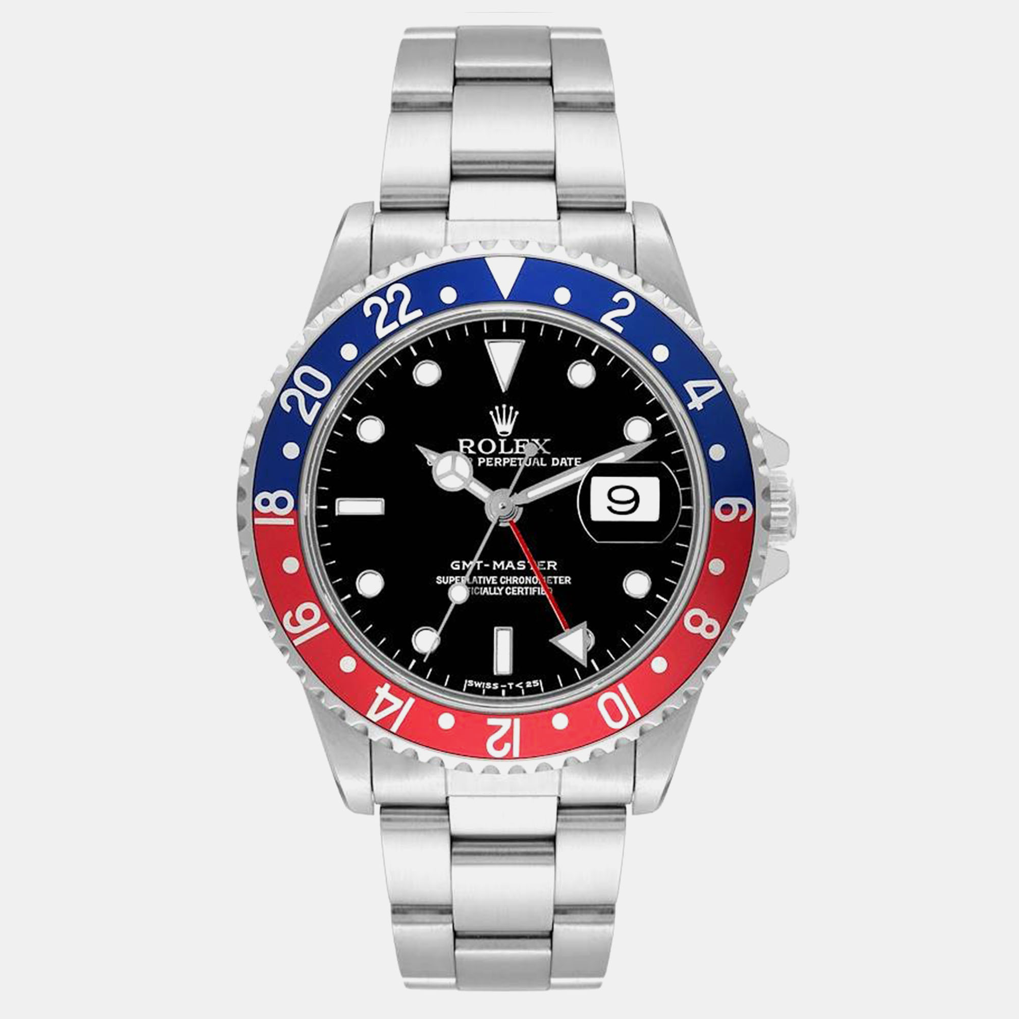 

Rolex GMT Master  Blue Red Pepsi Bezel Steel Mens Watch 16700, Black