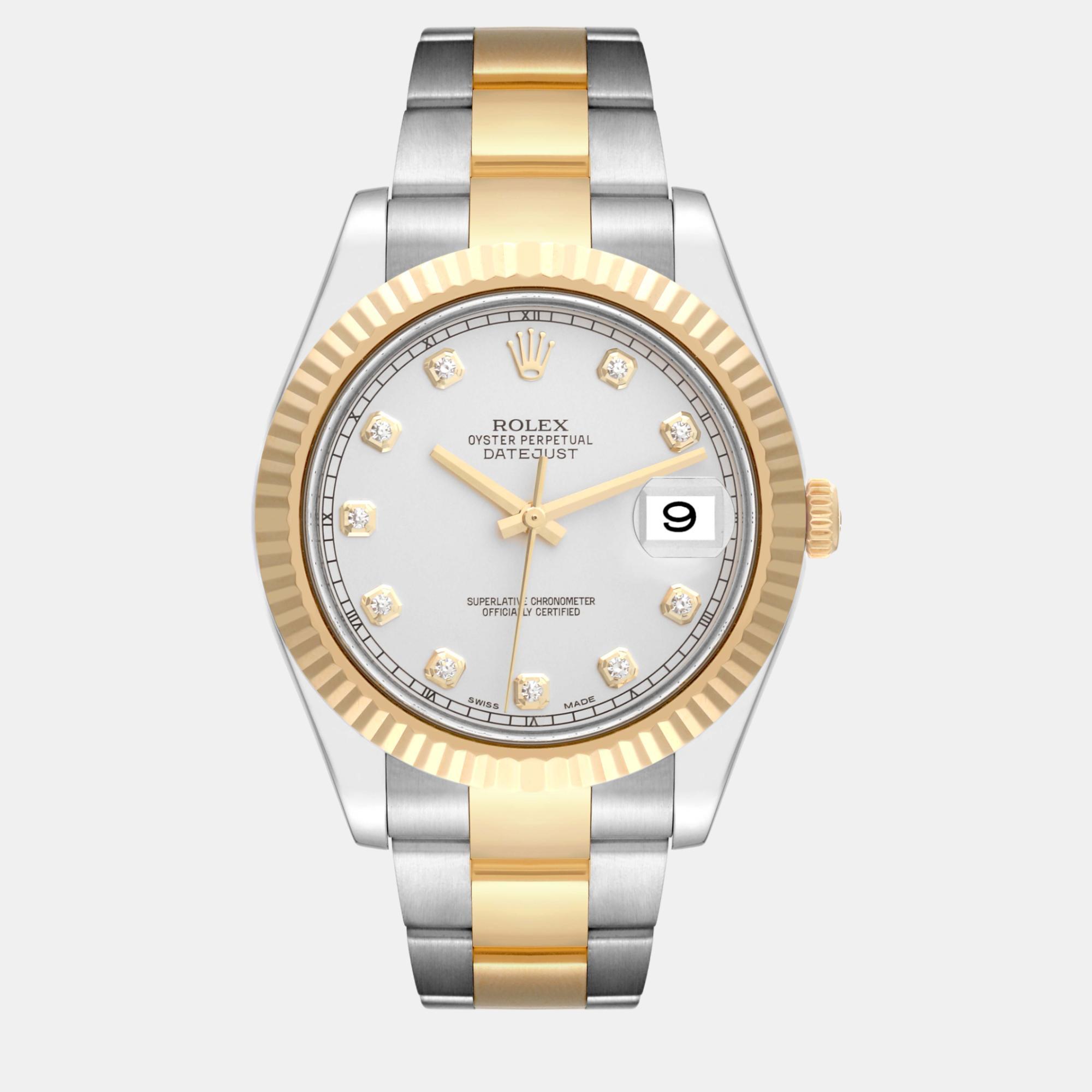 

Rolex Datejust 41 Steel Yellow Gold Silver Diamond Dial Men's Watch 116333