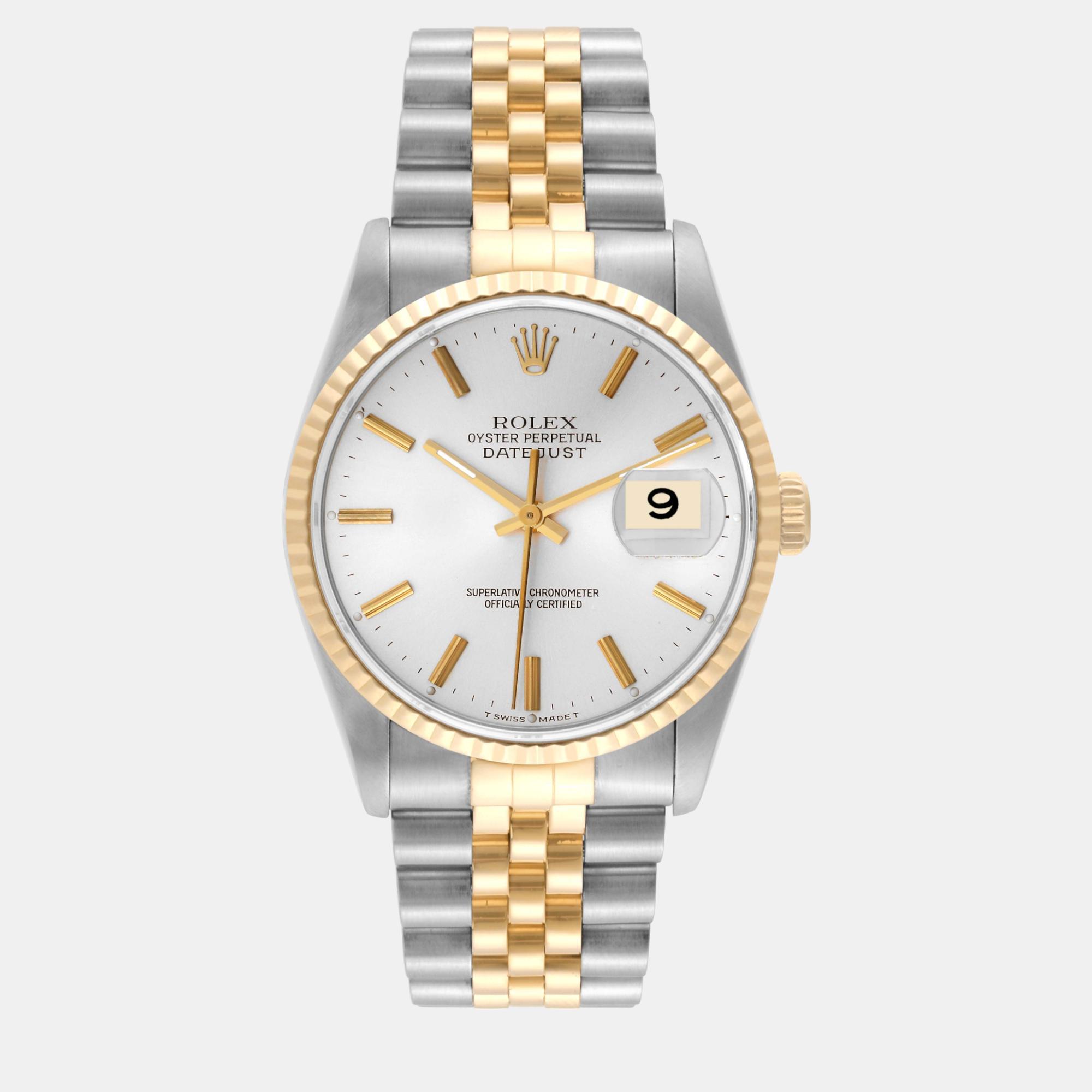 

Rolex Datejust Stainless Steel Yellow Gold Men's Watch 16233, Silver