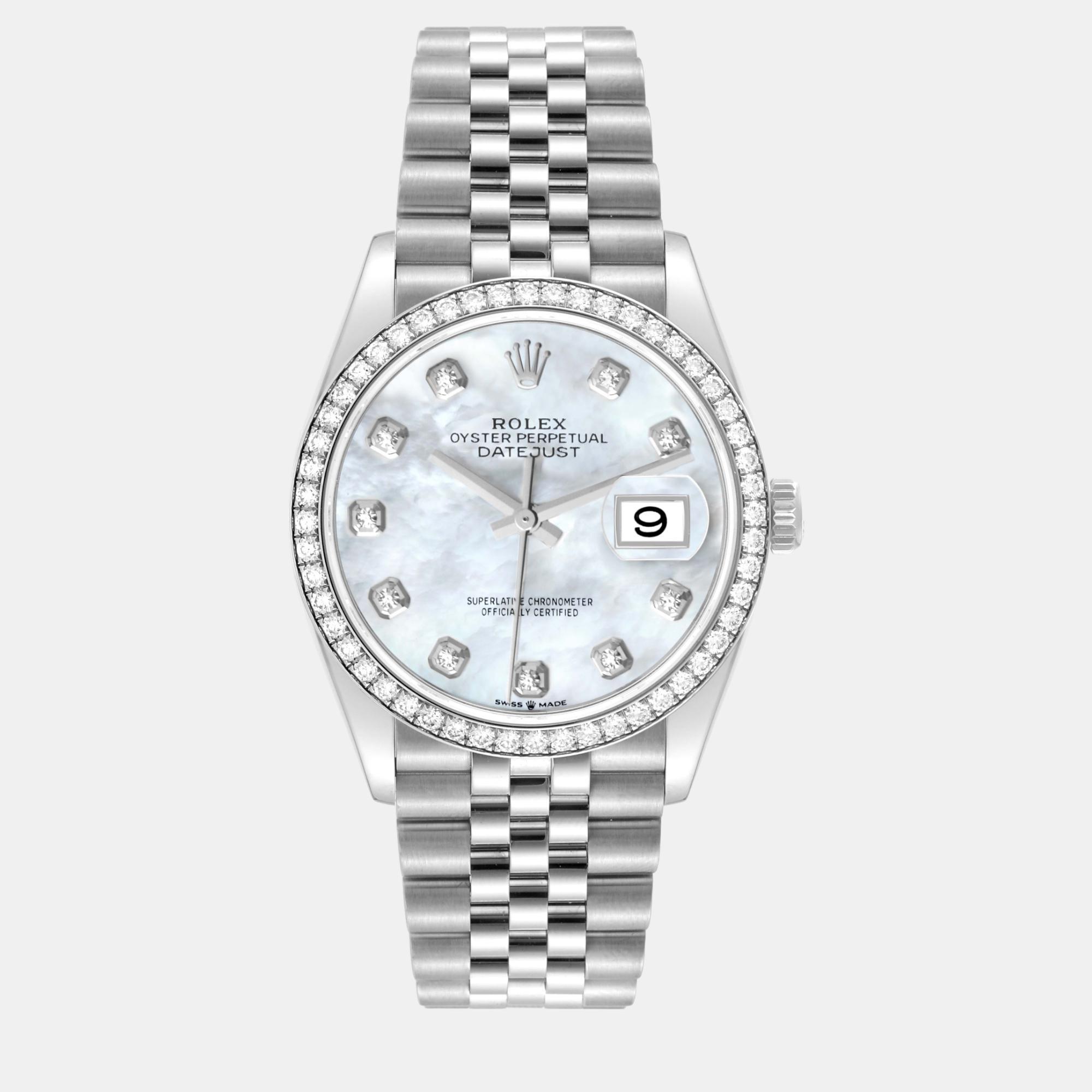 

Rolex Datejust Steel White Gold Mother of Pearl Diamond Men's Watch 126284