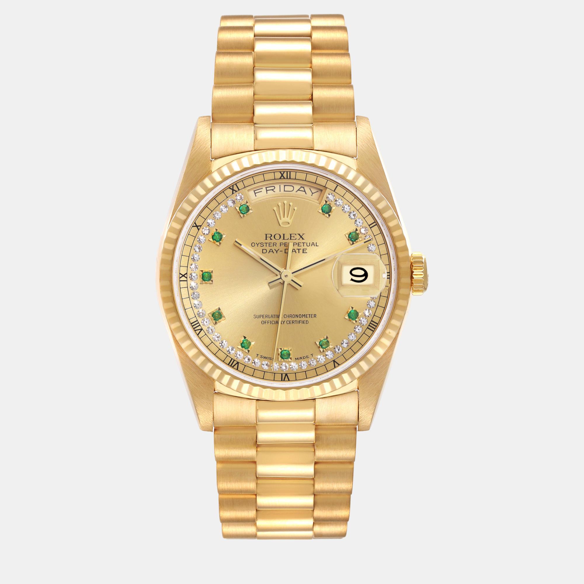 

Rolex Day Date President Yellow Gold String Diamond Emerald Men's Watch 18238