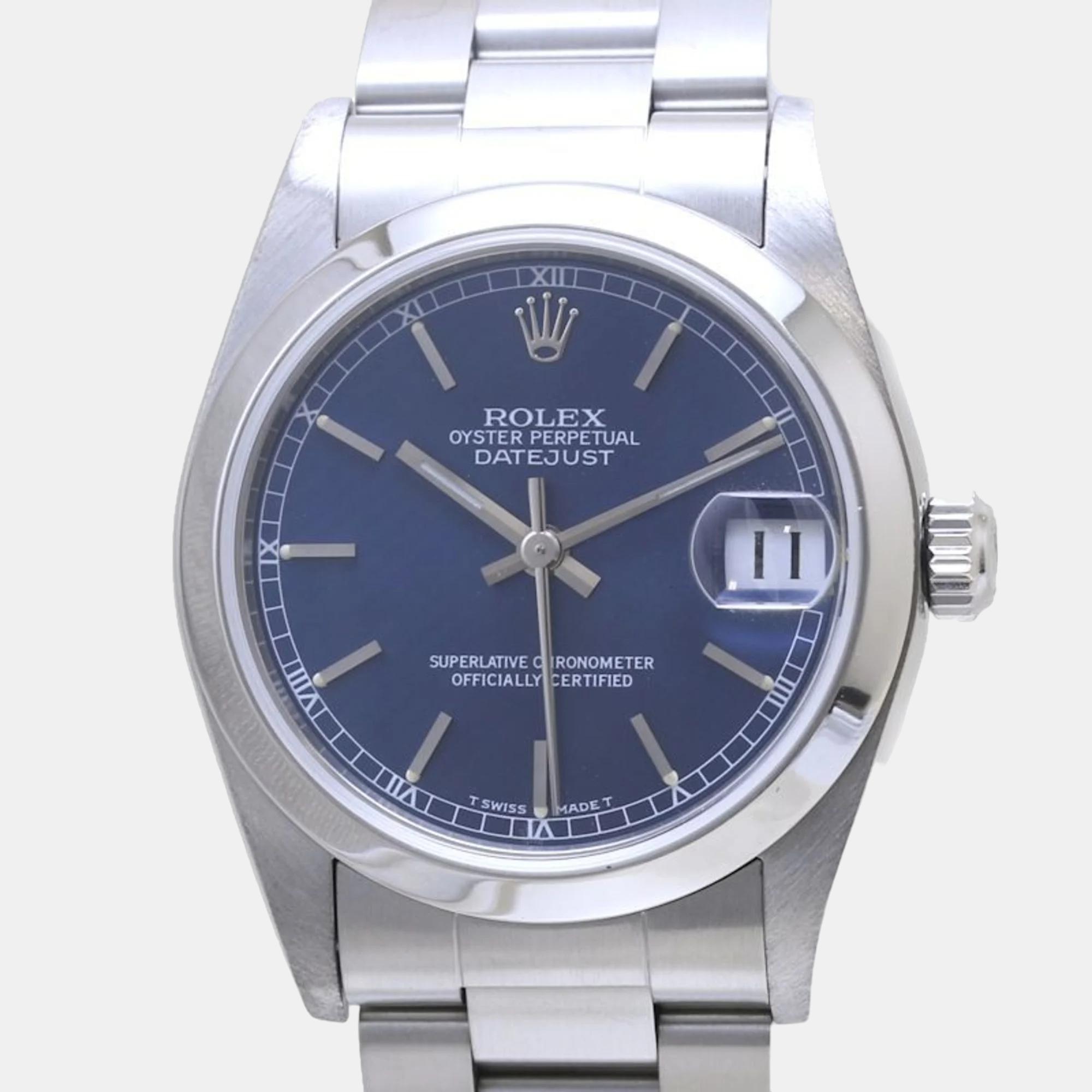 

Rolex Blue Stainless Steel Datejust 78240 Automatic Men's Wristwatch 30 mm