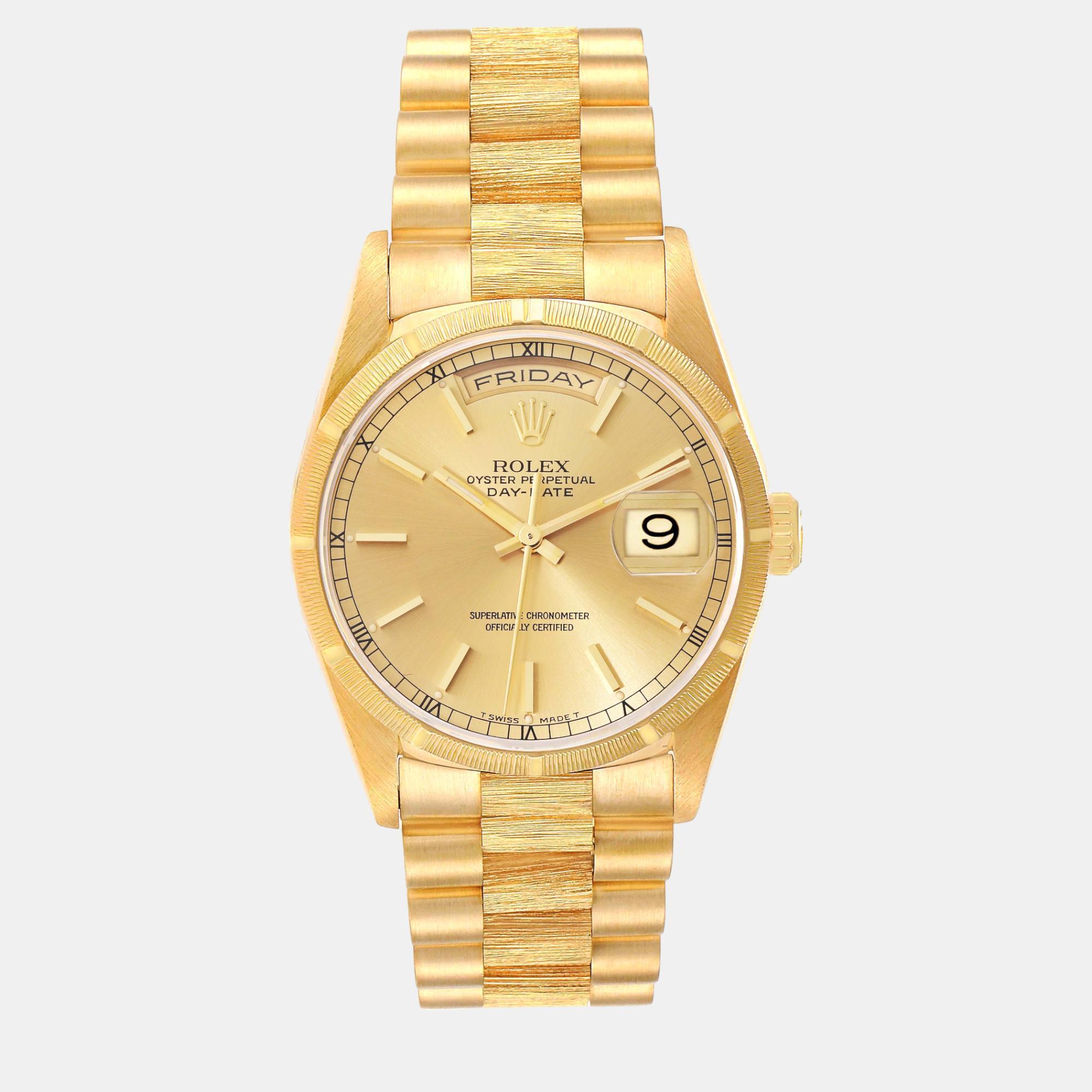 

Rolex Day-Date President Yellow Gold Bark Finish Men's Watch 36 mm