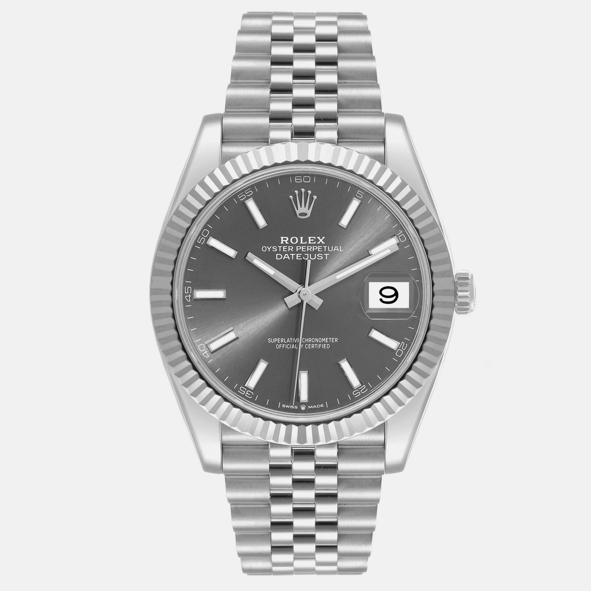 

Rolex Datejust 41 Steel White Gold Slate Dial Mens Watch 126334, Grey