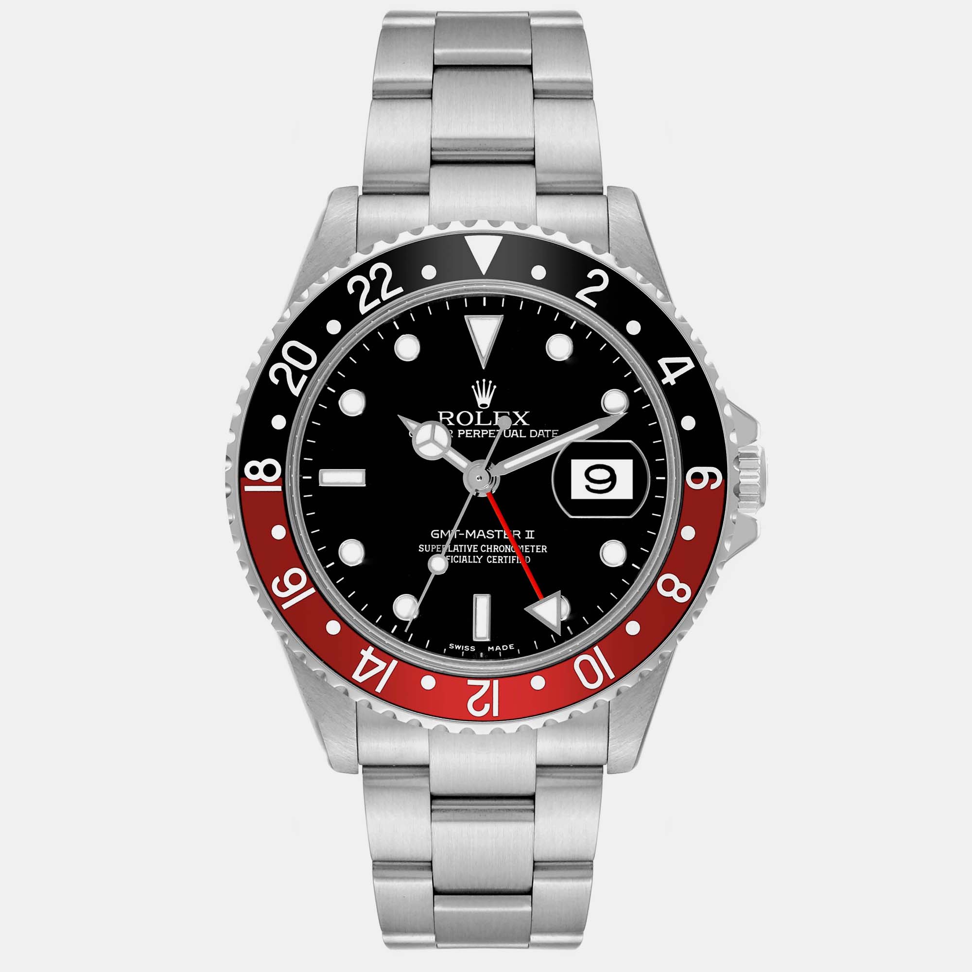 

Rolex GMT Master II Black Red Coke Bezel Steel Mens Watch 40 mm