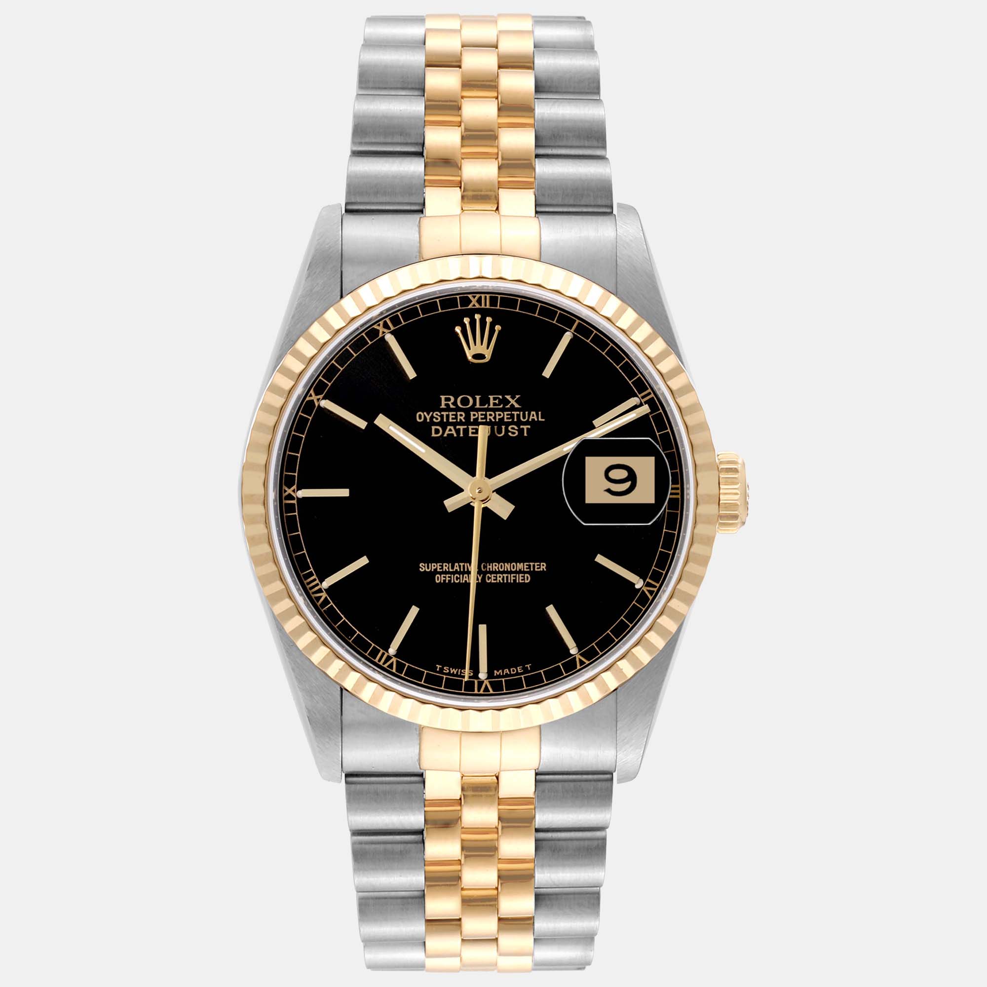 

Rolex Datejust Steel Yellow Gold Black Dial Men's Watch 36 mm