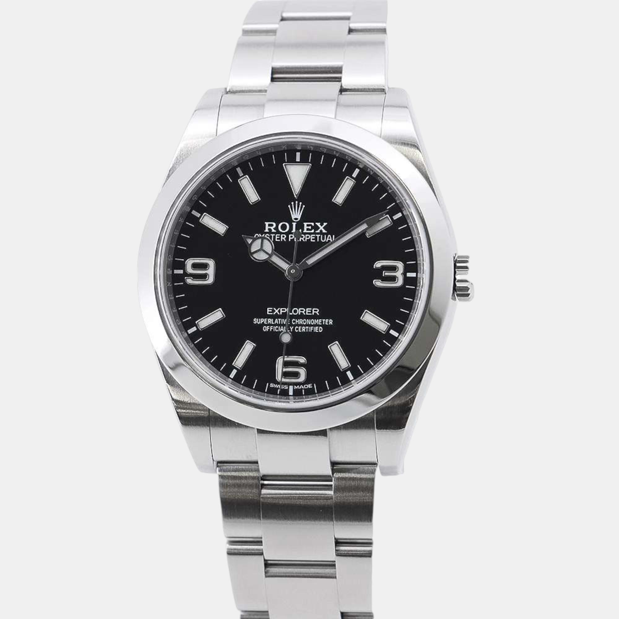 

Rolex Black Stainless Steel Explorer 214270 Automatic Men's Wristwatch 39 mm