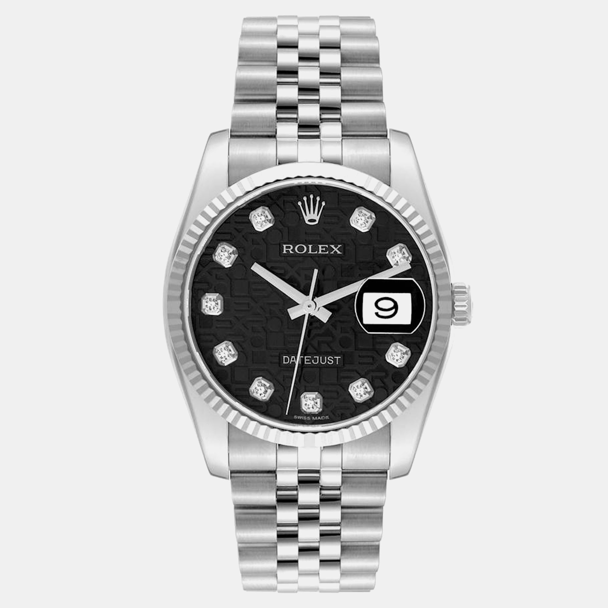 

Rolex Datejust Steel White Gold Black Diamond Dial Men's Watch 36.0 mm