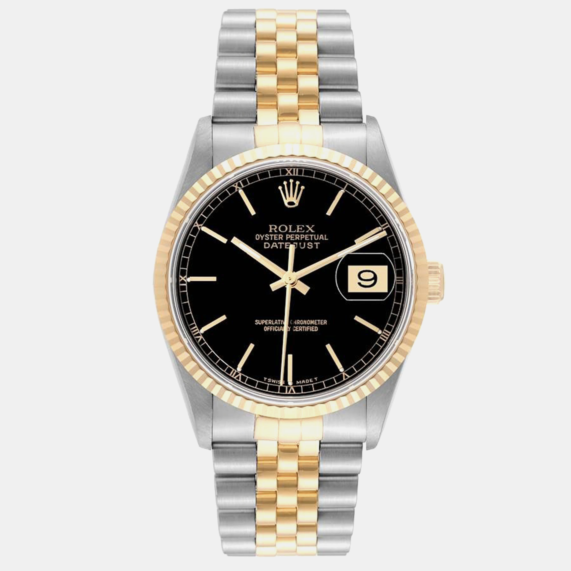 

Rolex Datejust Steel Yellow Gold Black Dial Men's Watch 36 mm