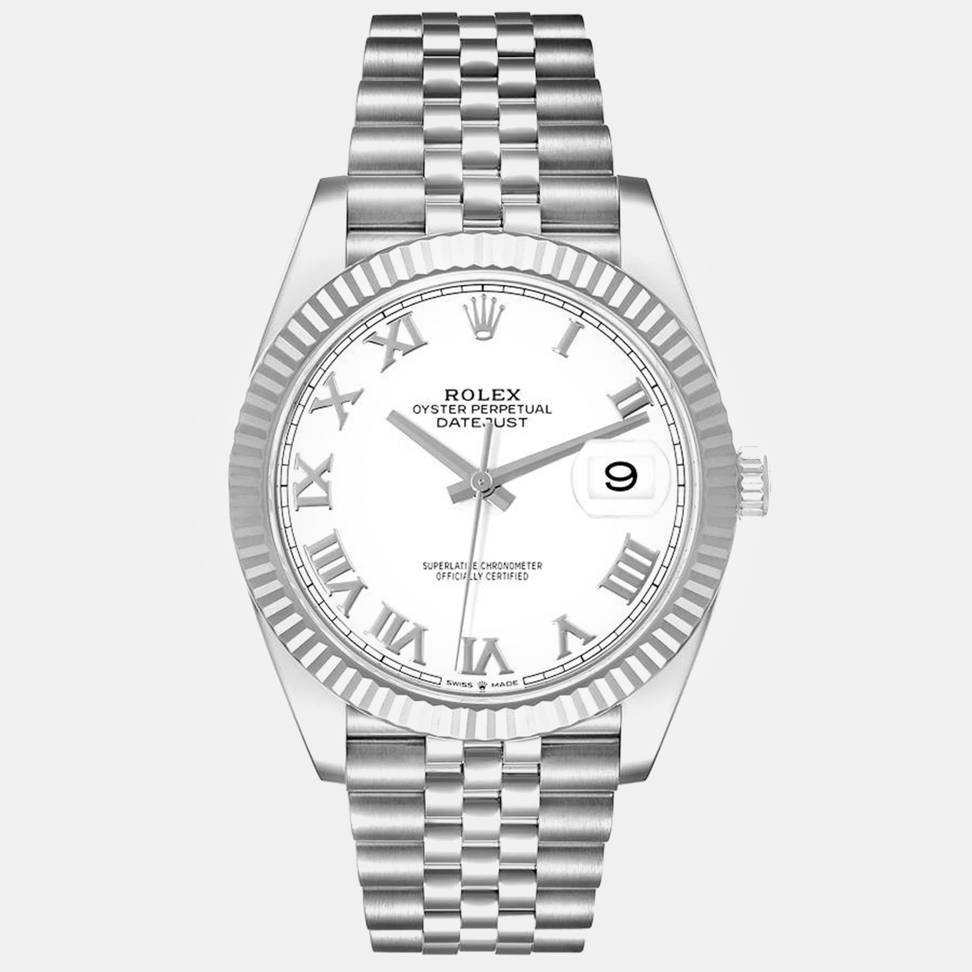 

Rolex Datejust 41 Steel White Gold Roman Dial Mens Watch 126334