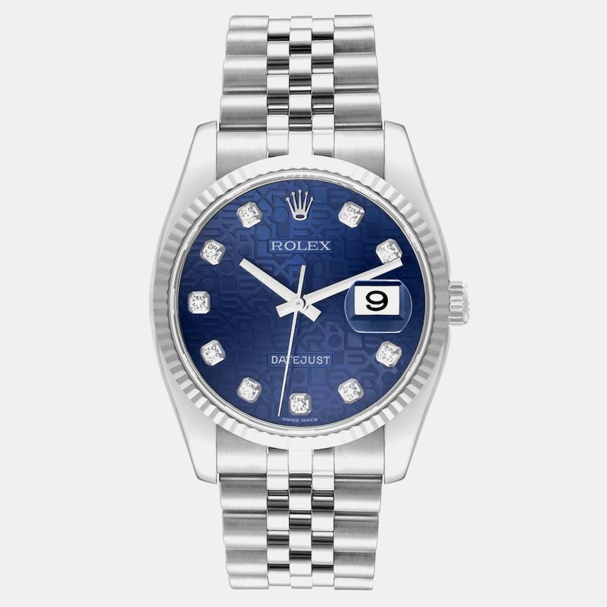 

Rolex Datejust Steel White Gold Blue Anniversary Diamond Dial Men's Watch 116234 36 mm