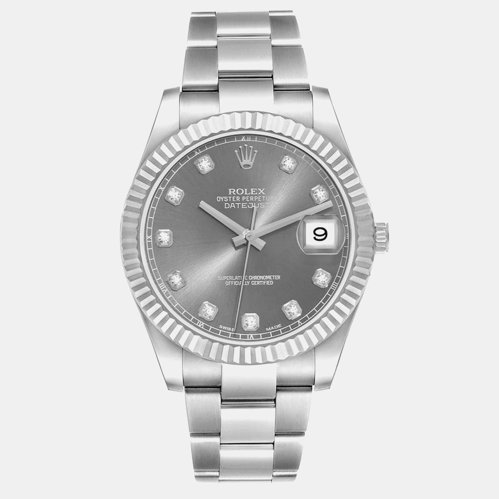 

Rolex Datejust II Diamond Dial Steel White Gold Men's Watch 116334 41 mm, Grey