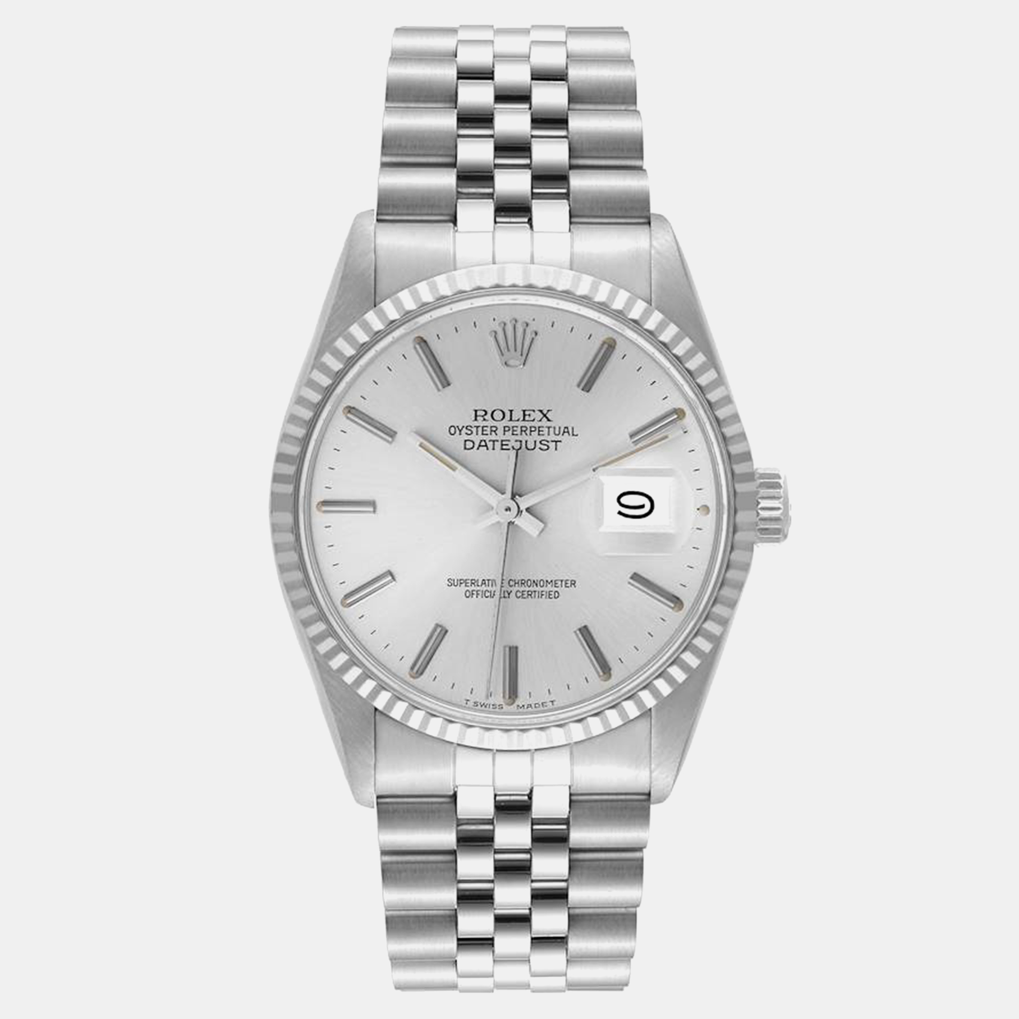 

Rolex Datejust Steel White Gold Silver Dial Vintage Mens Watch 16014
