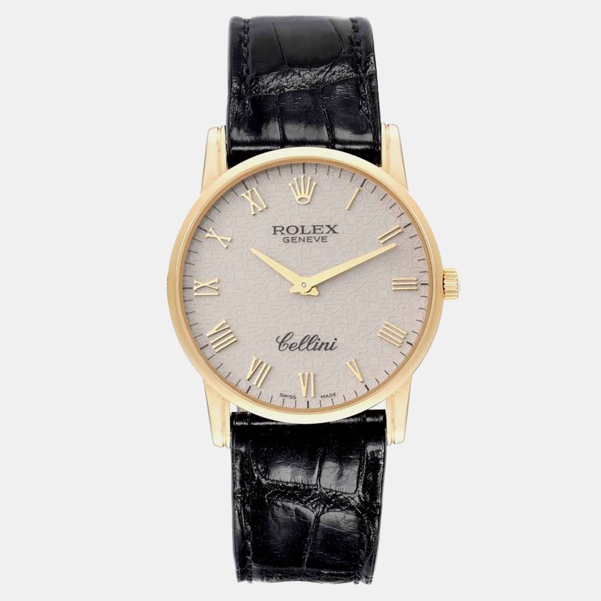 

Rolex Cellini Classic Yellow Gold Ivory Anniversary Dial Mens Watch 5116, Brown