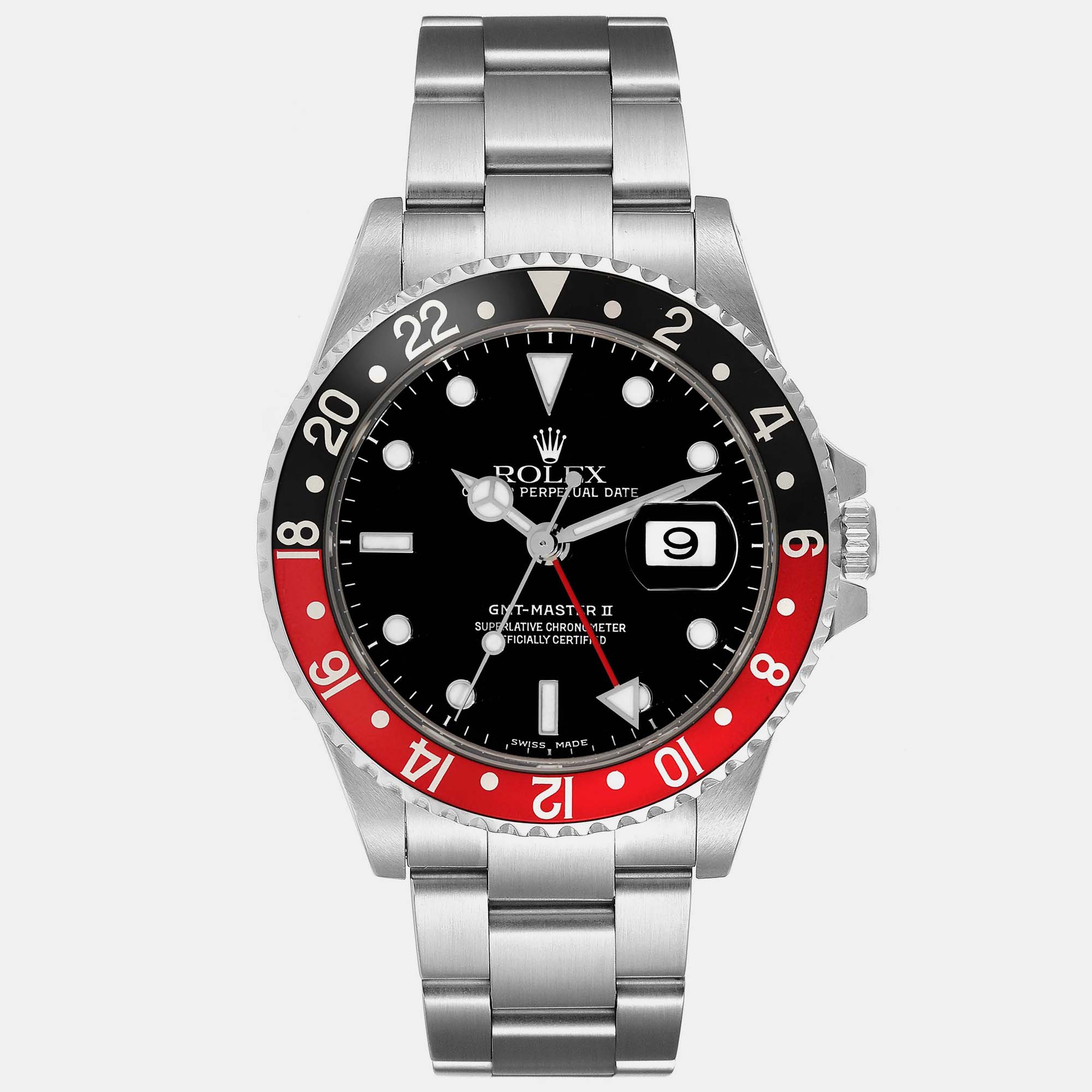 

Rolex GMT Master II Black Red Coke Bezel Steel Men's Watch 16710 40 mm