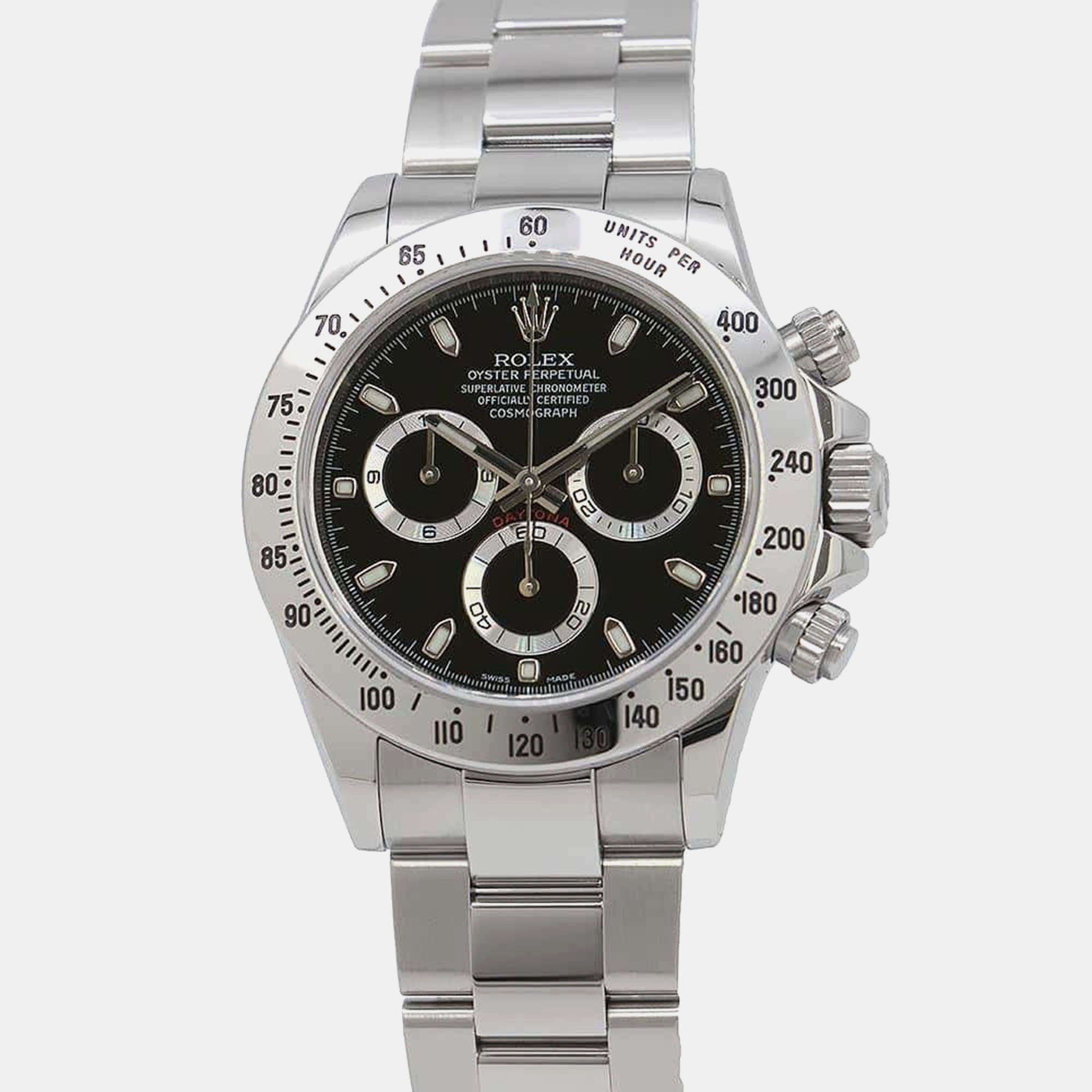 

Rolex Black Stainless Steel Cosmograph Daytona 116520 Automatic Men's Wristwatch 40 mm