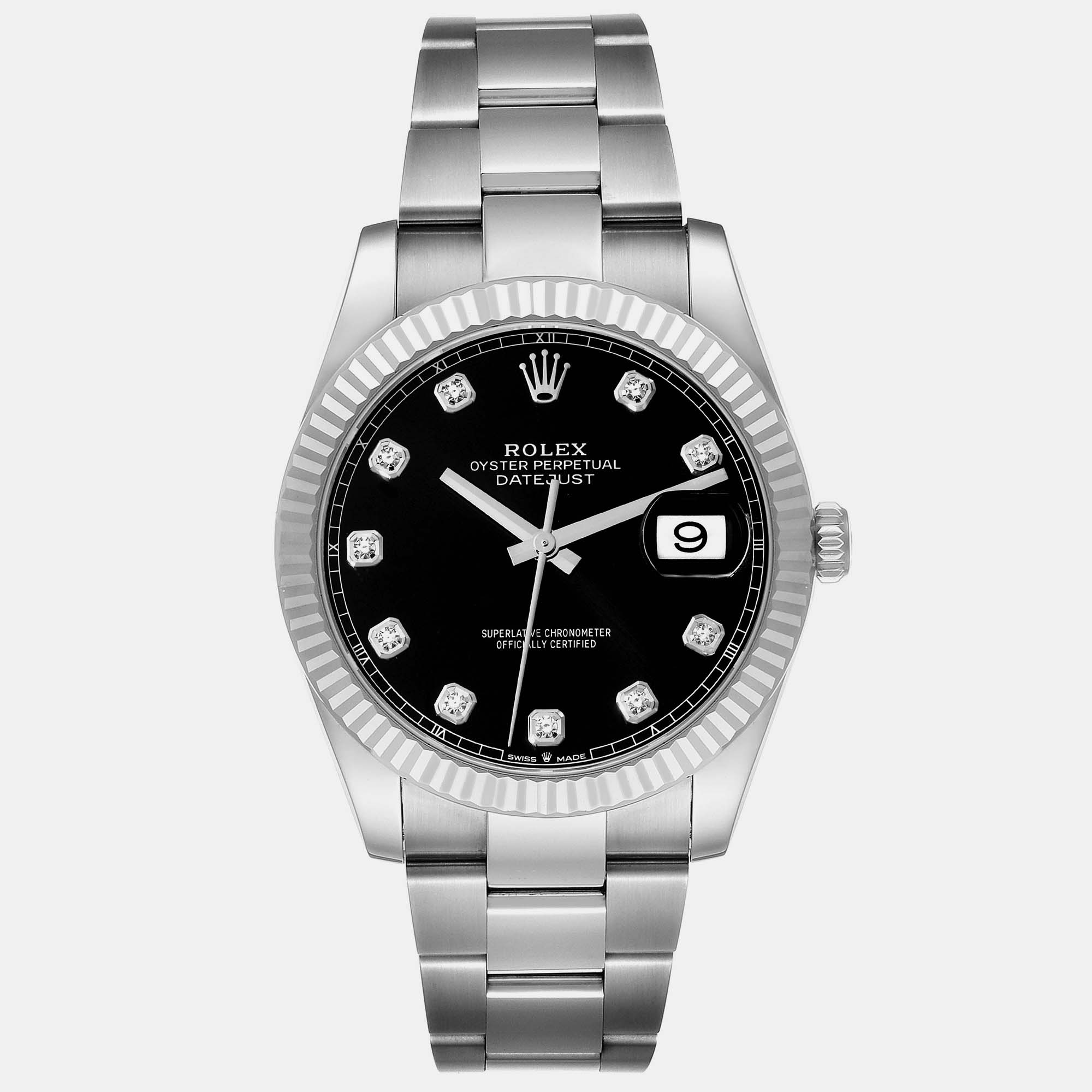 

Rolex Datejust Steel White Gold Diamond Dial Men's Watch 41.0 mm, Black