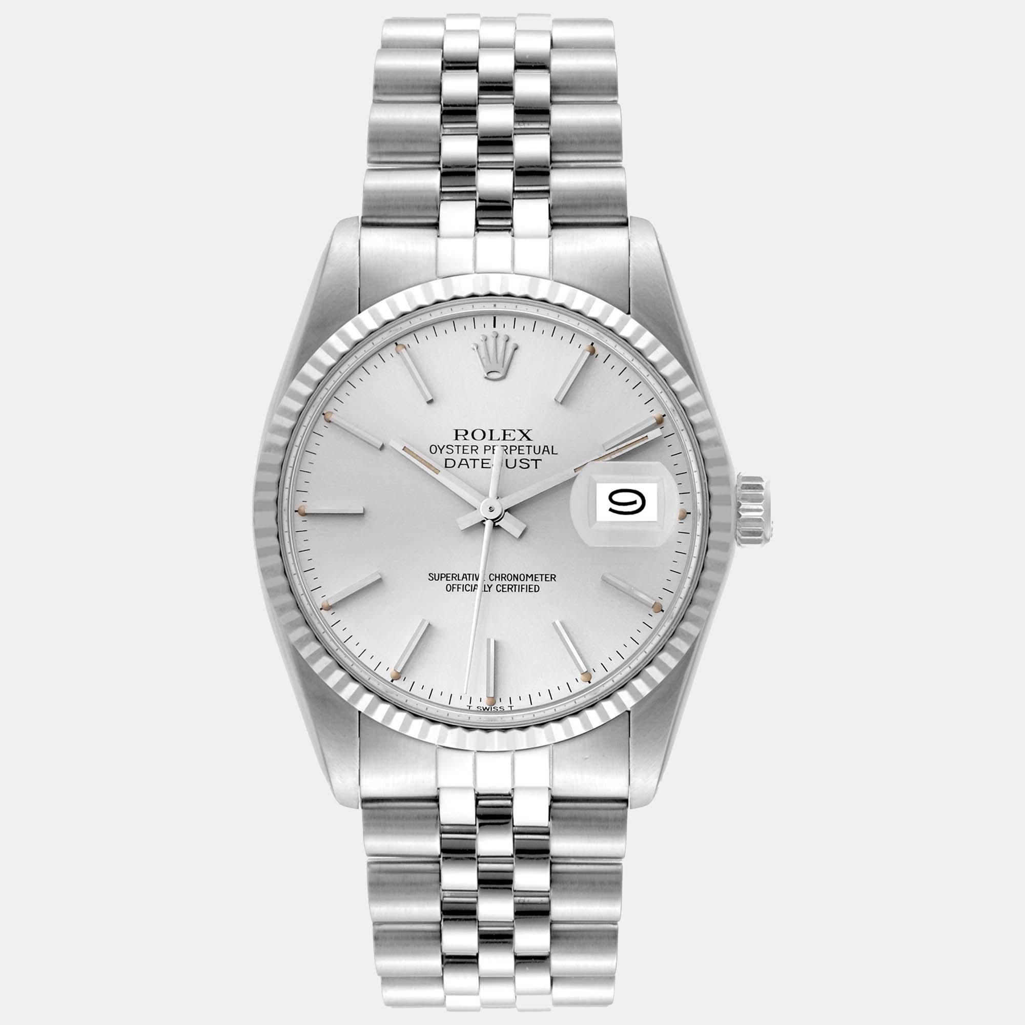 

Rolex Datejust Steel White Gold Silver Dial Vintage Men's Watch 36 mm