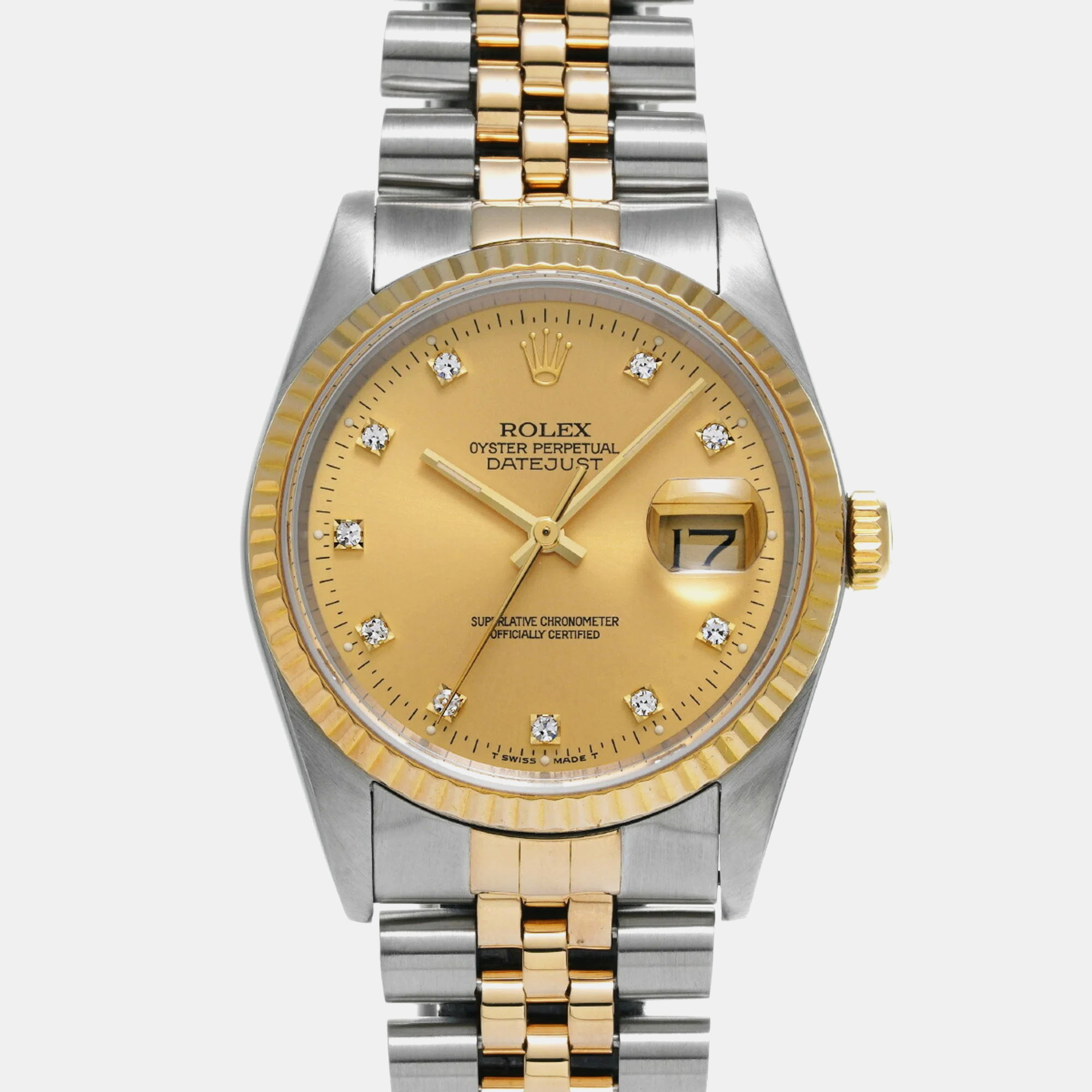 

Rolex Champagne Diamond 18k Yellow Gold Stainless Steel Datejust Automatic Men's Wristwatch 36 mm