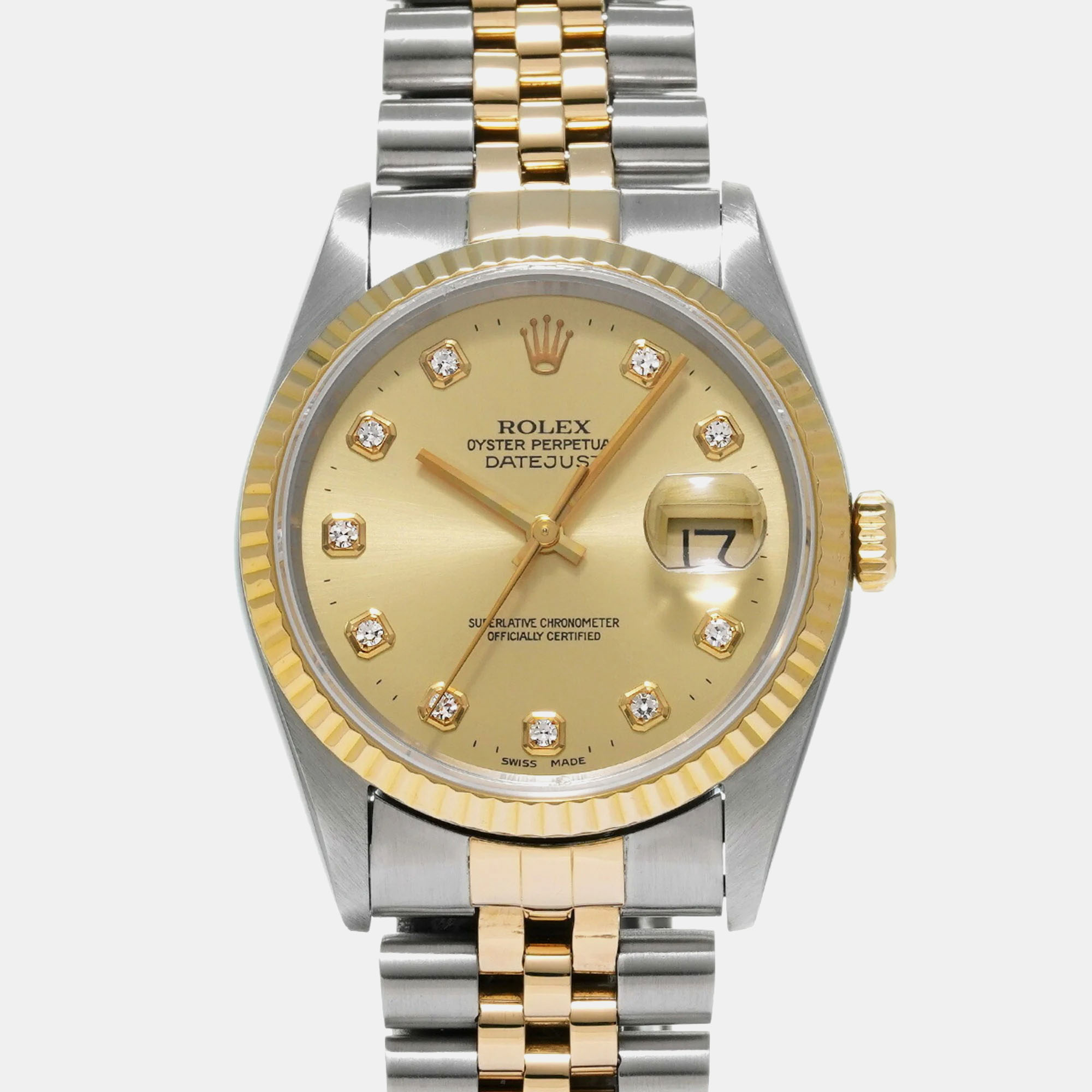 

Rolex Champagne Diamond 18k Yellow Gold Stainless Steel Datejust 16233 Automatic Men's Wristwatch 36 mm