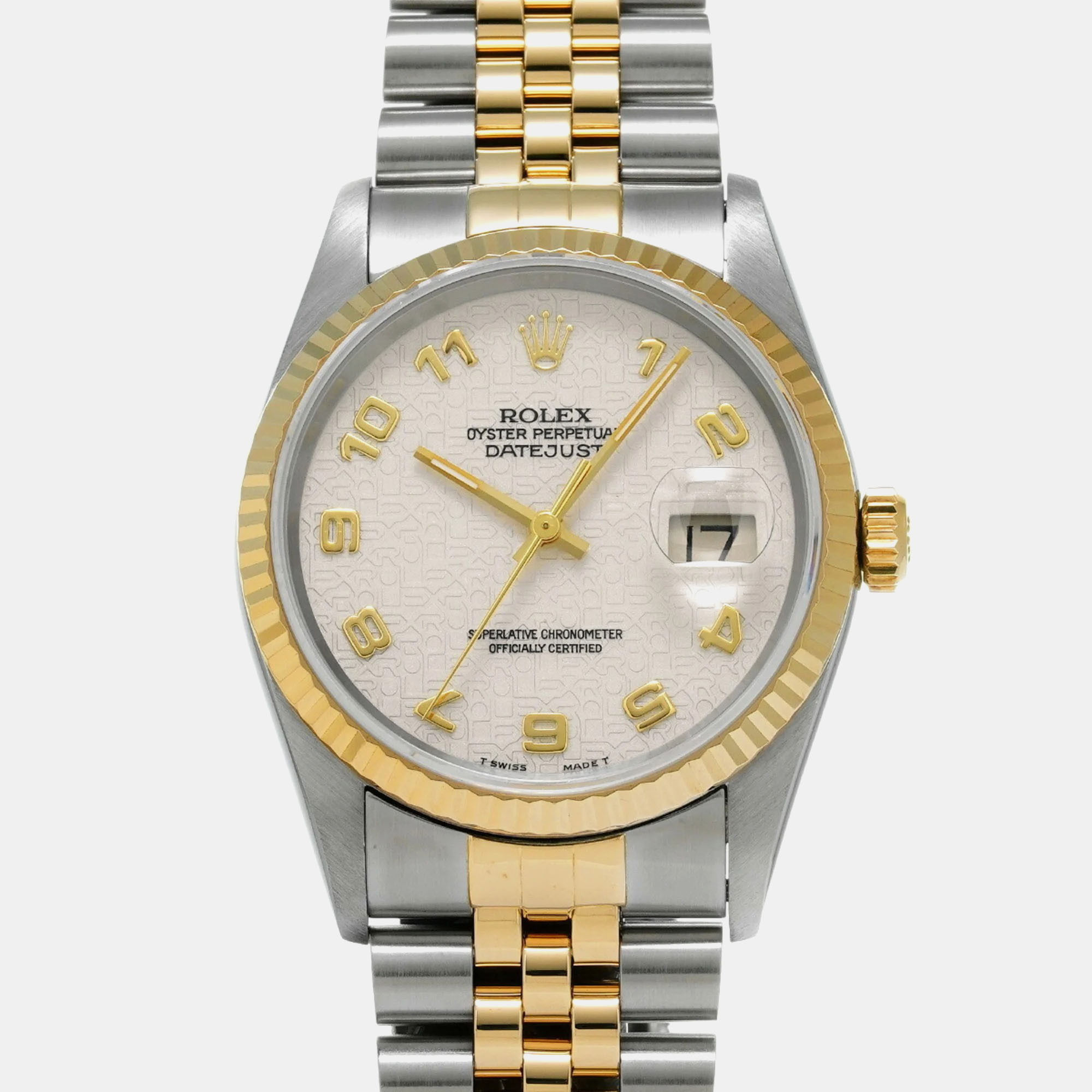 

Rolex Ivory 18k Yellow Gold Stainless Steel Datejust Automatic Men's Wristwatch 36 mm, White