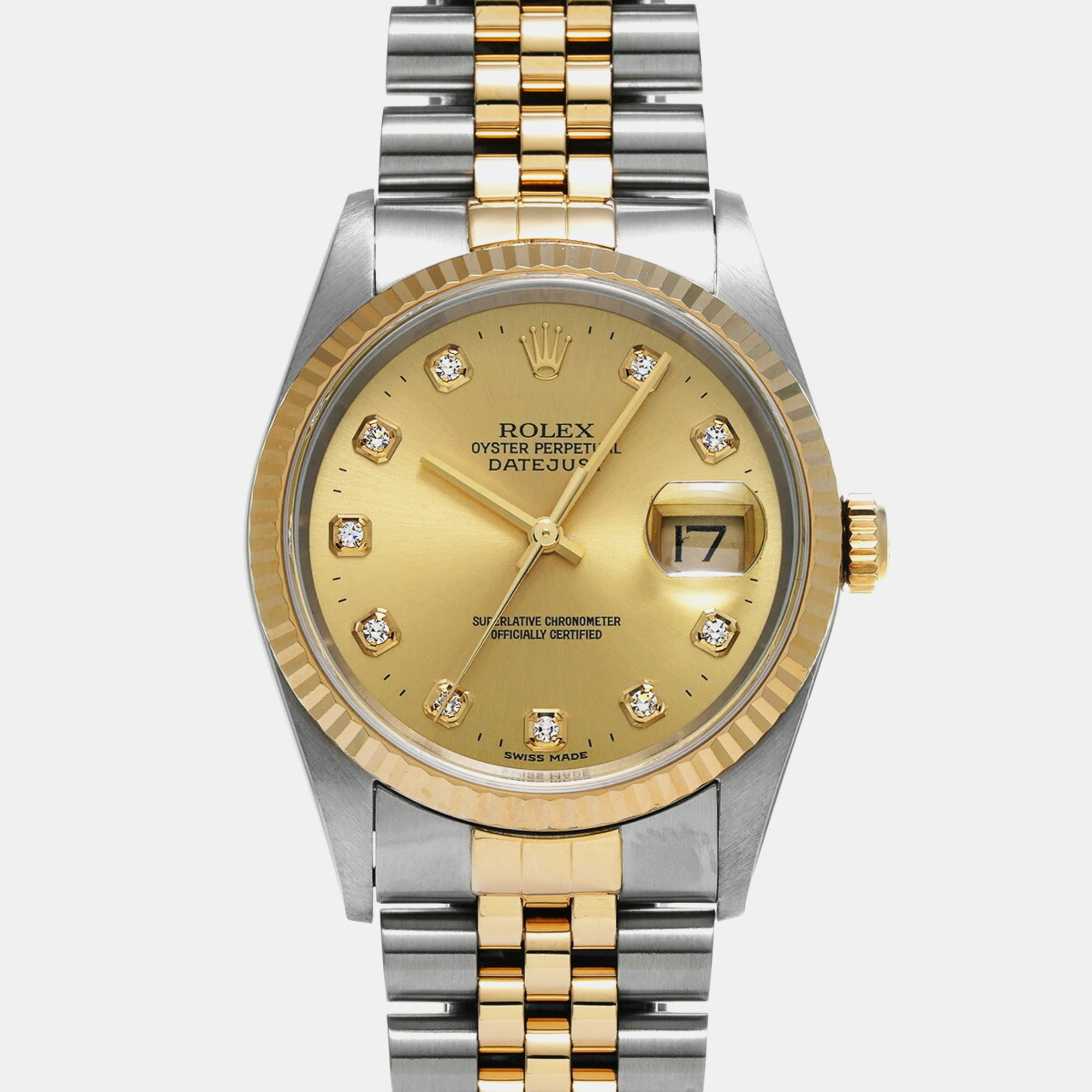 

Rolex Champagne Diamond 18k Yellow Gold Stainless Steel Datejust Automatic Men's Wristwatch 36 mm