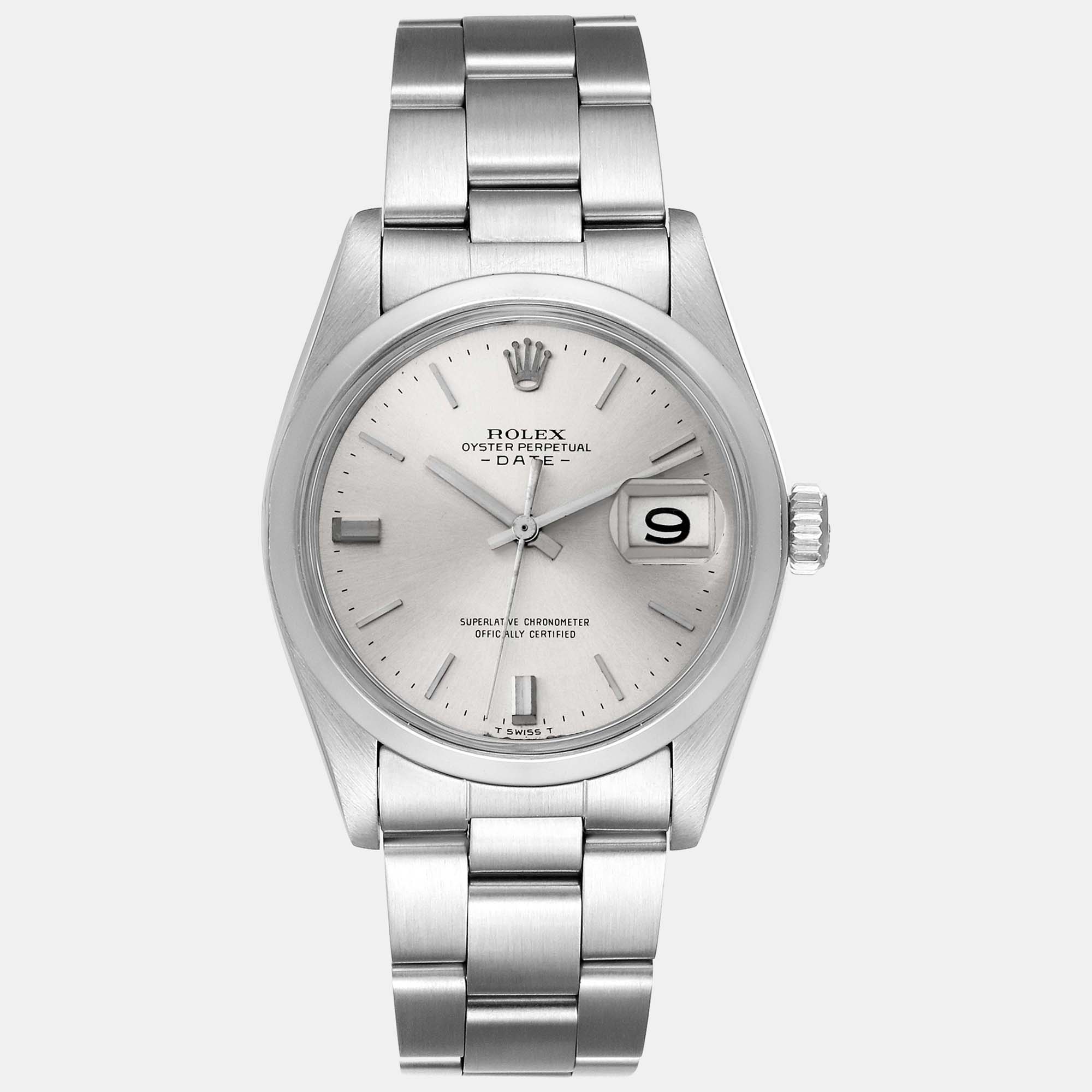 

Rolex Date Silver Dial Vintage Steel Men's Watch 34.0 mm