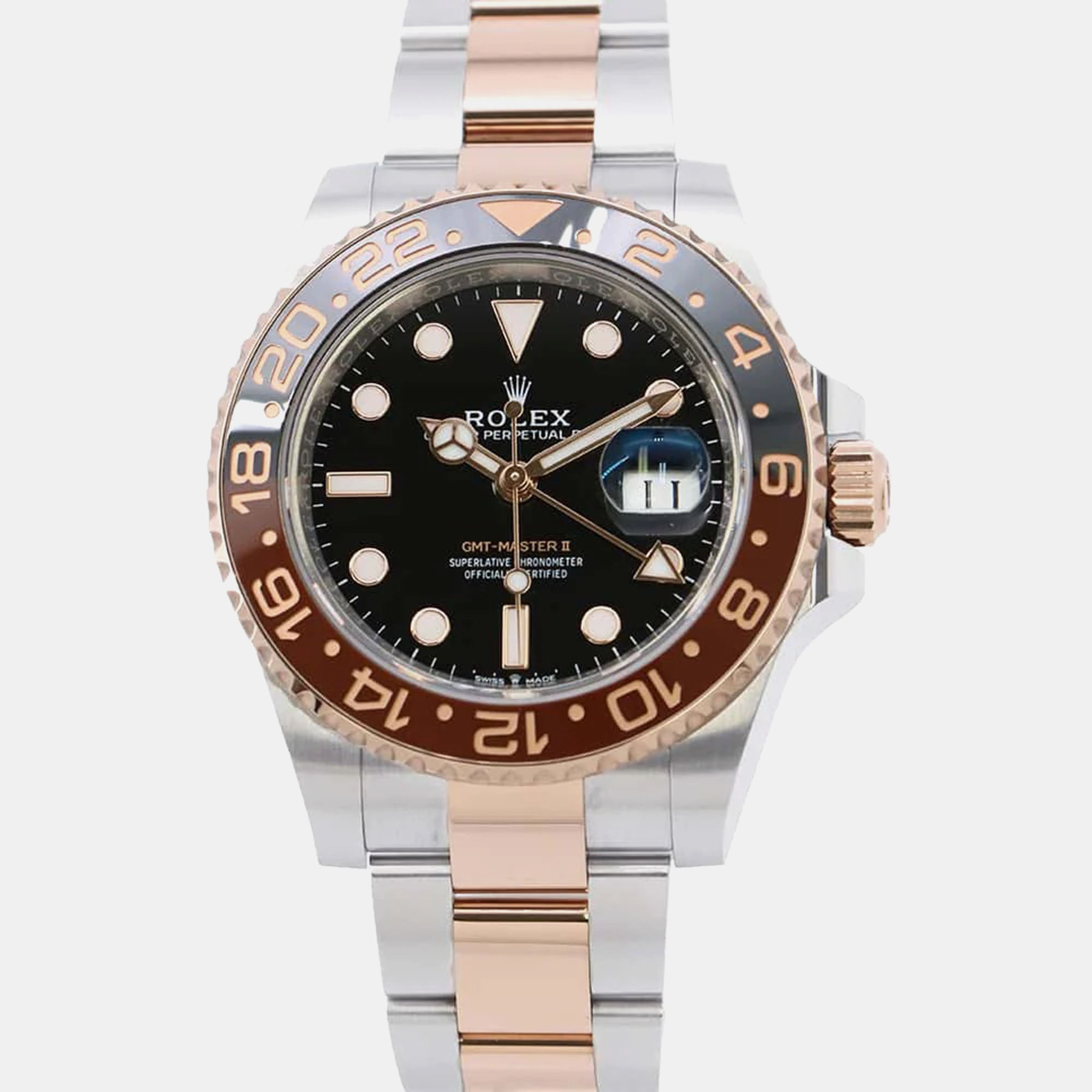 

Rolex Black 18k Rose Gold Stainless Steel GMT-Master II 126711CHNR Automatic Men's Wristwatch 40 mm