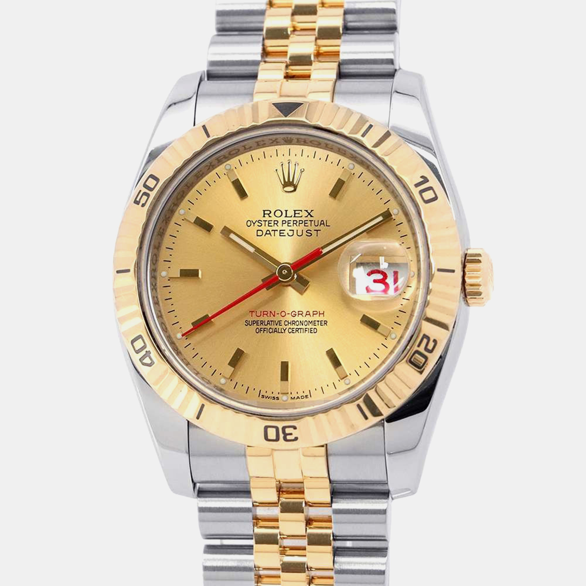 

Rolex Champagne 18k Yellow Gold Stainless Steel Datejust Automatic Men's Wristwatch 36 mm