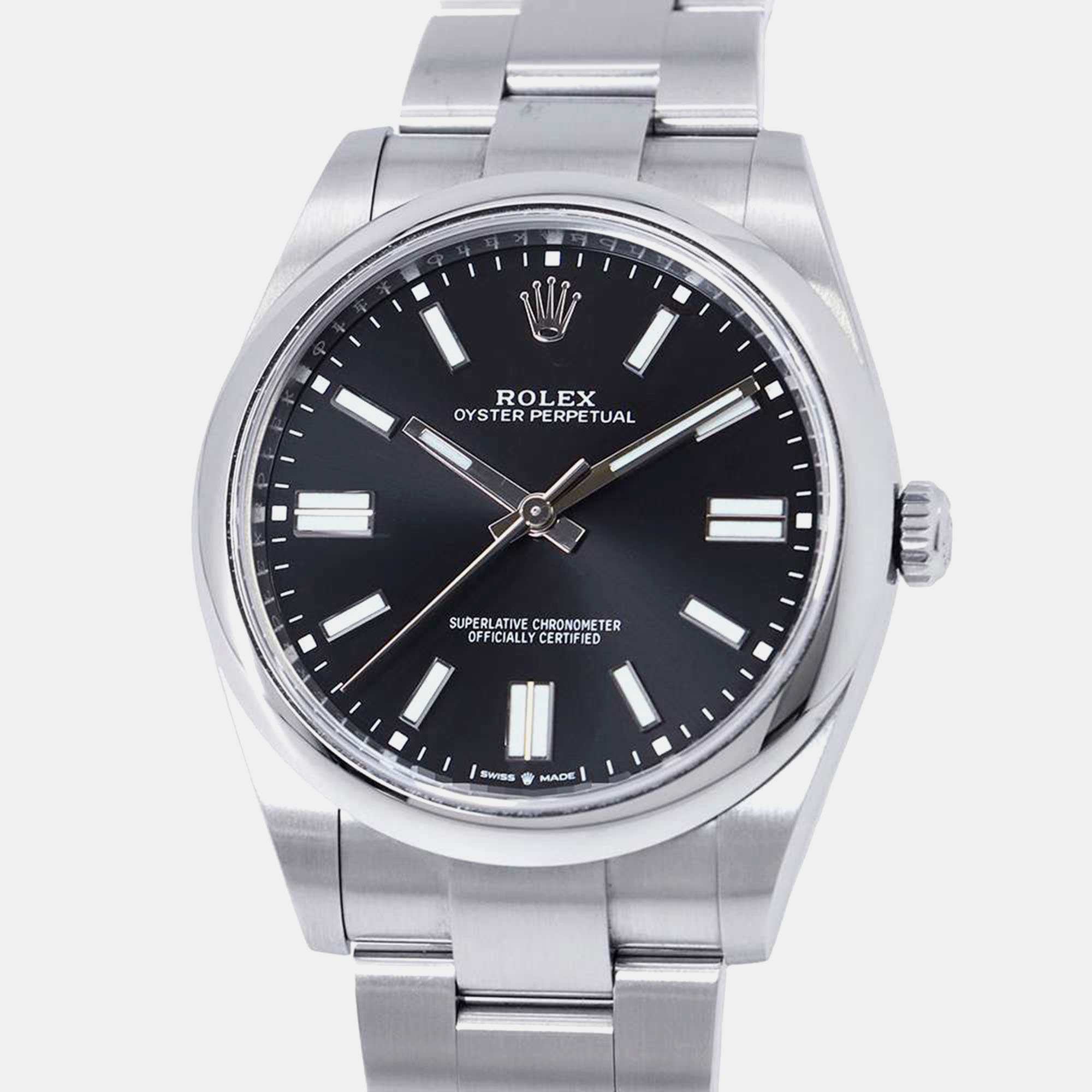 Pre-owned Rolex Black Stainless Steel Oyster Perpetual Automatic Men's Wristwatch 41 Mm