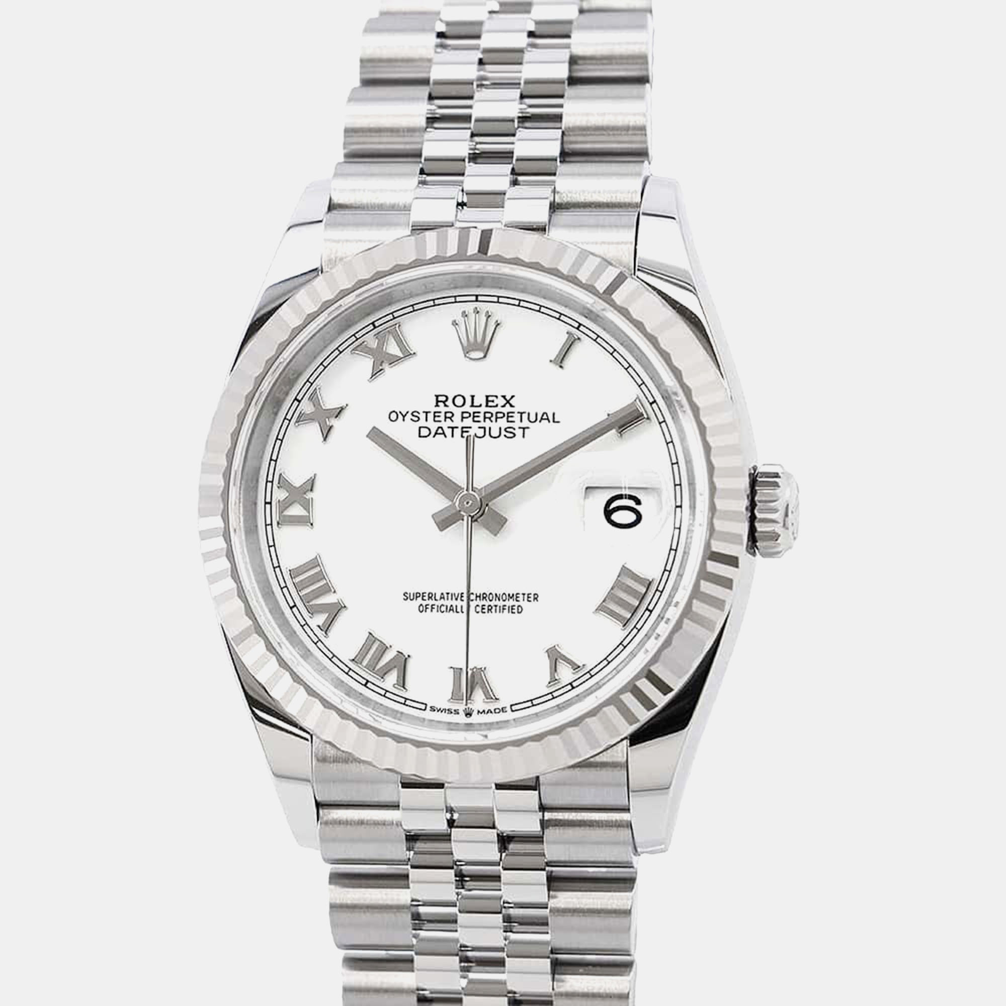 

Rolex White 18k White Gold Stainless Steel Datejust Automatic Men's Wristwatch 36 mm