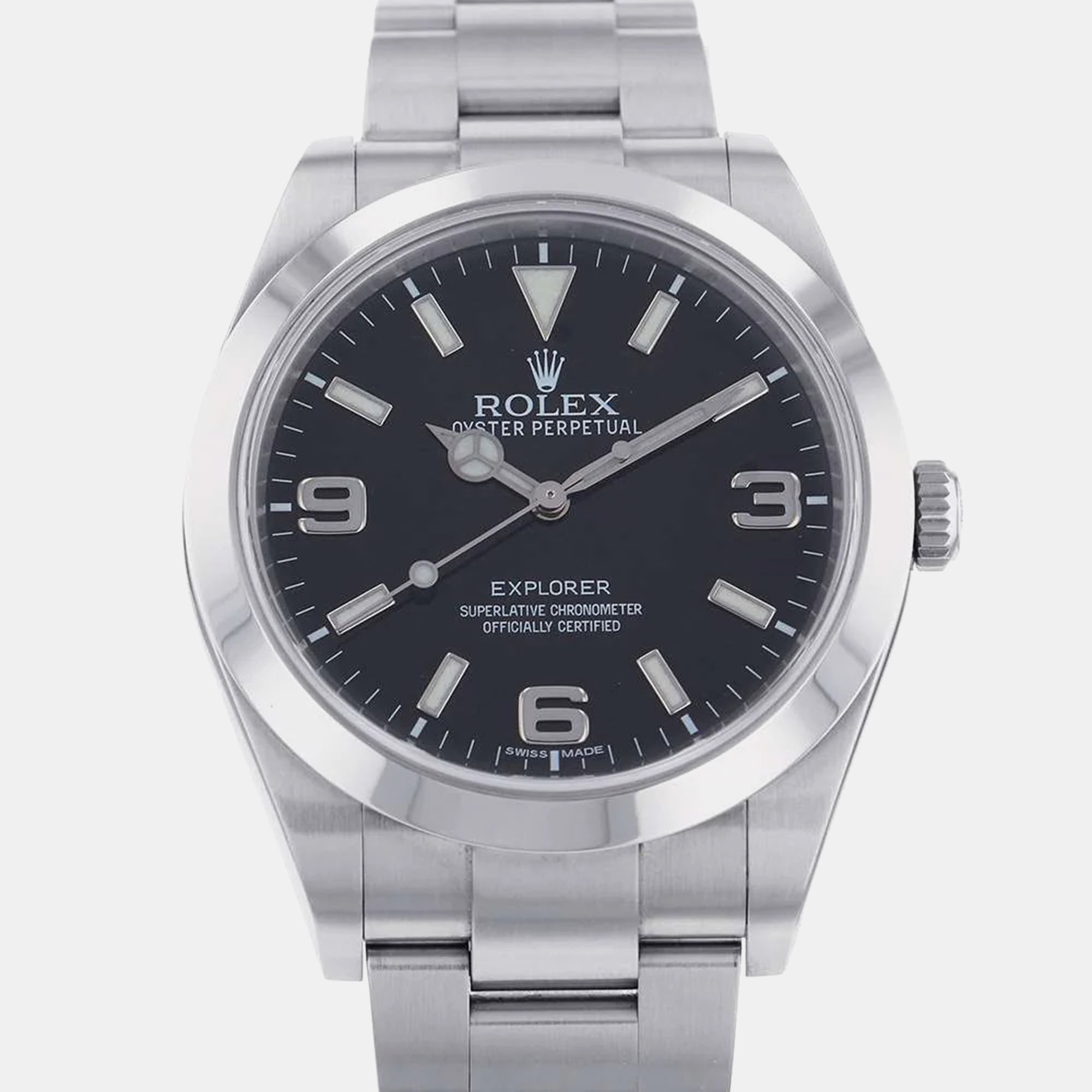 

Rolex Black Stainless Steel Explorer Automatic Men's Wristwatch 39 mm