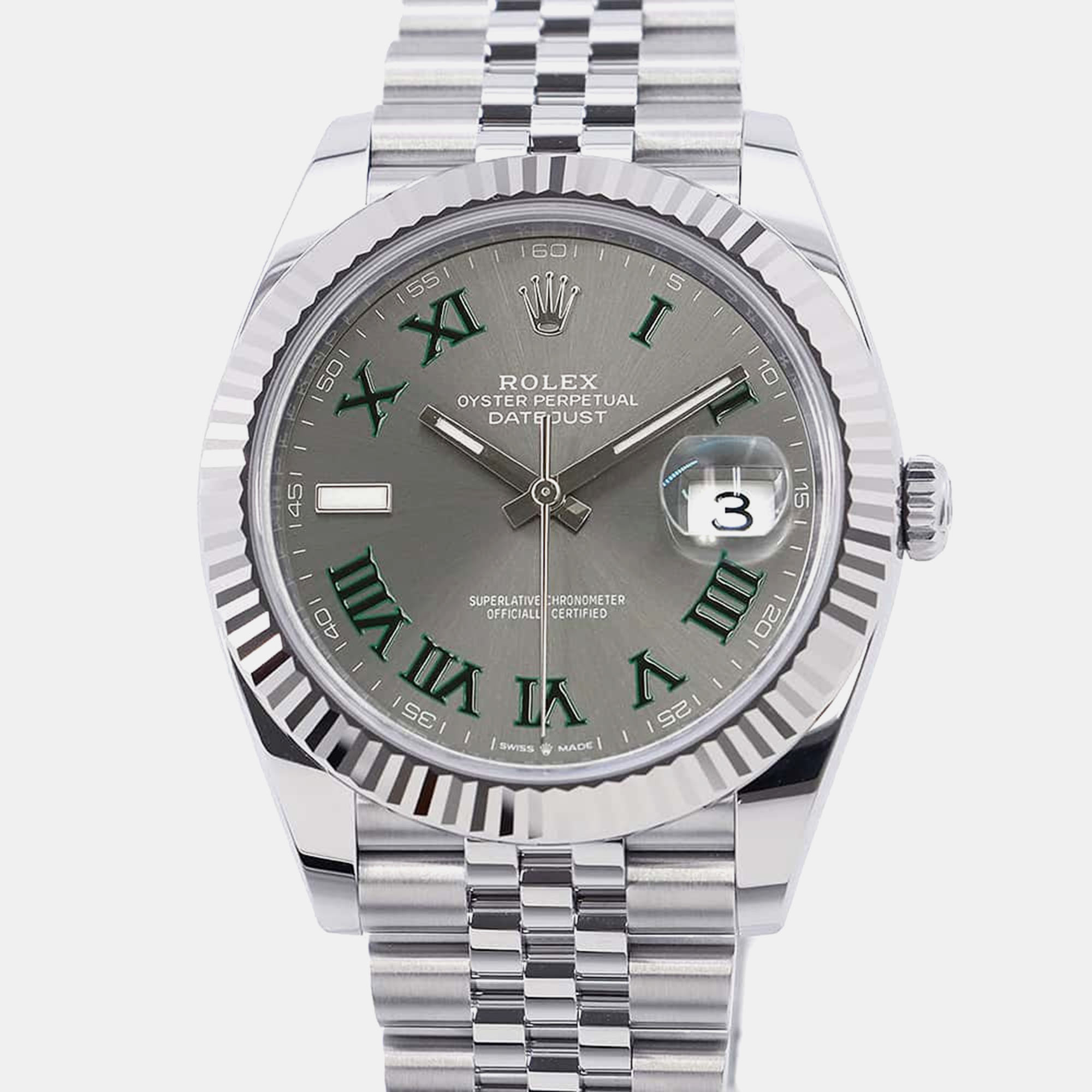 

Rolex Grey 18k White Gold Stainless Steel Datejust Automatic Men's Wristwatch 41 mm