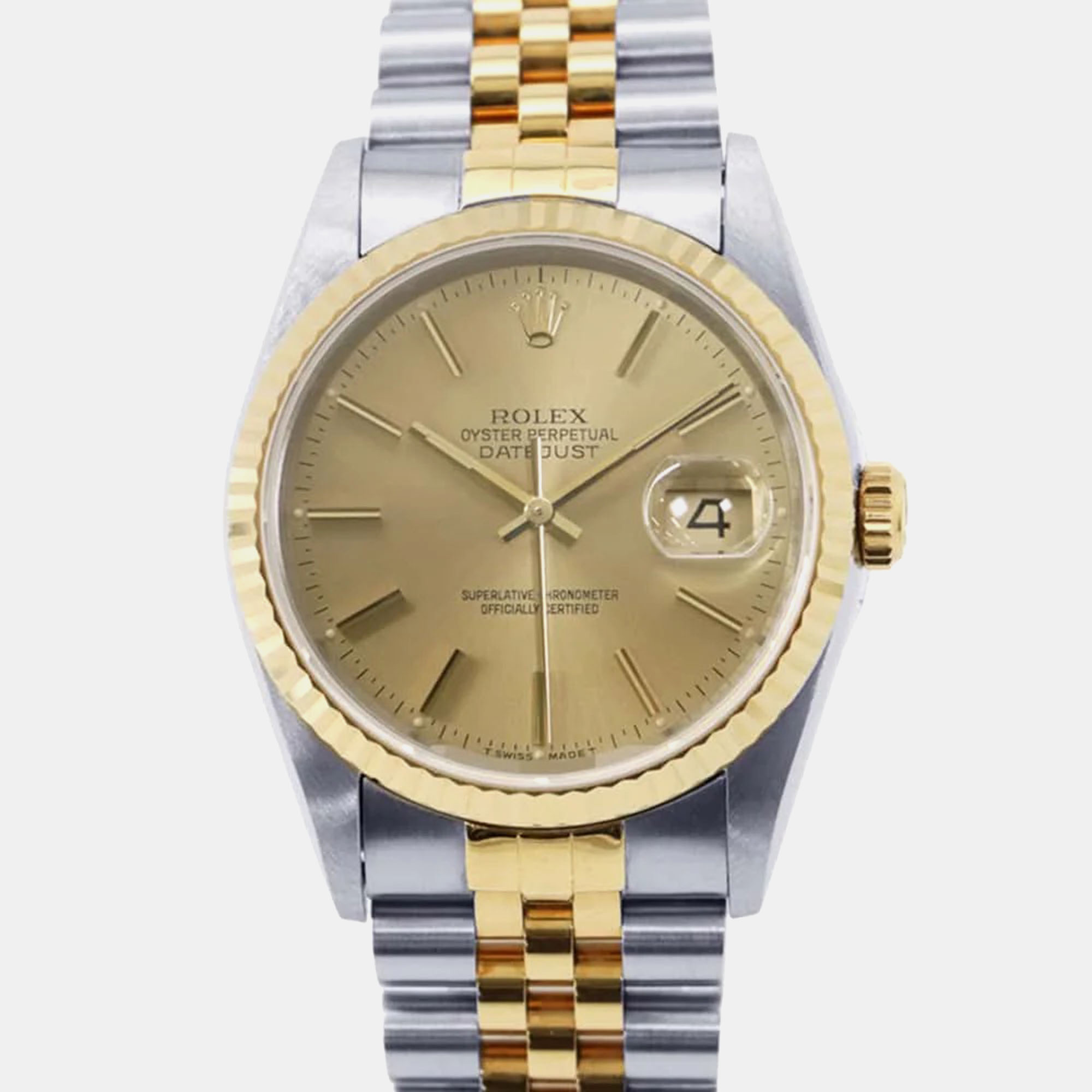 

Rolex Champagne 18k Yellow Gold Stainless Steel Datejust Automatic Men's Wristwatch 36 mm