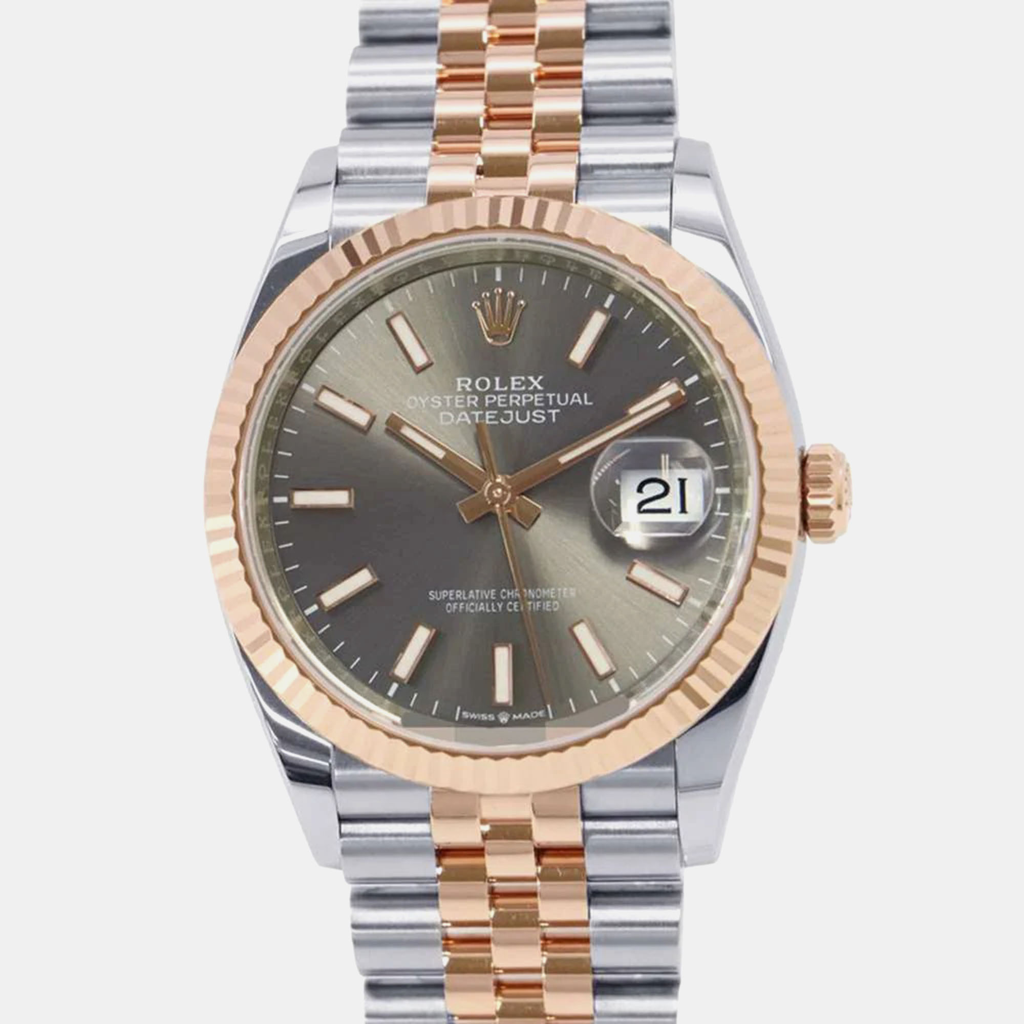 

Rolex Grey 18k Rose Gold Stainless Steel Datejust 126231 Automatic Men's Wristwatch 36 mm