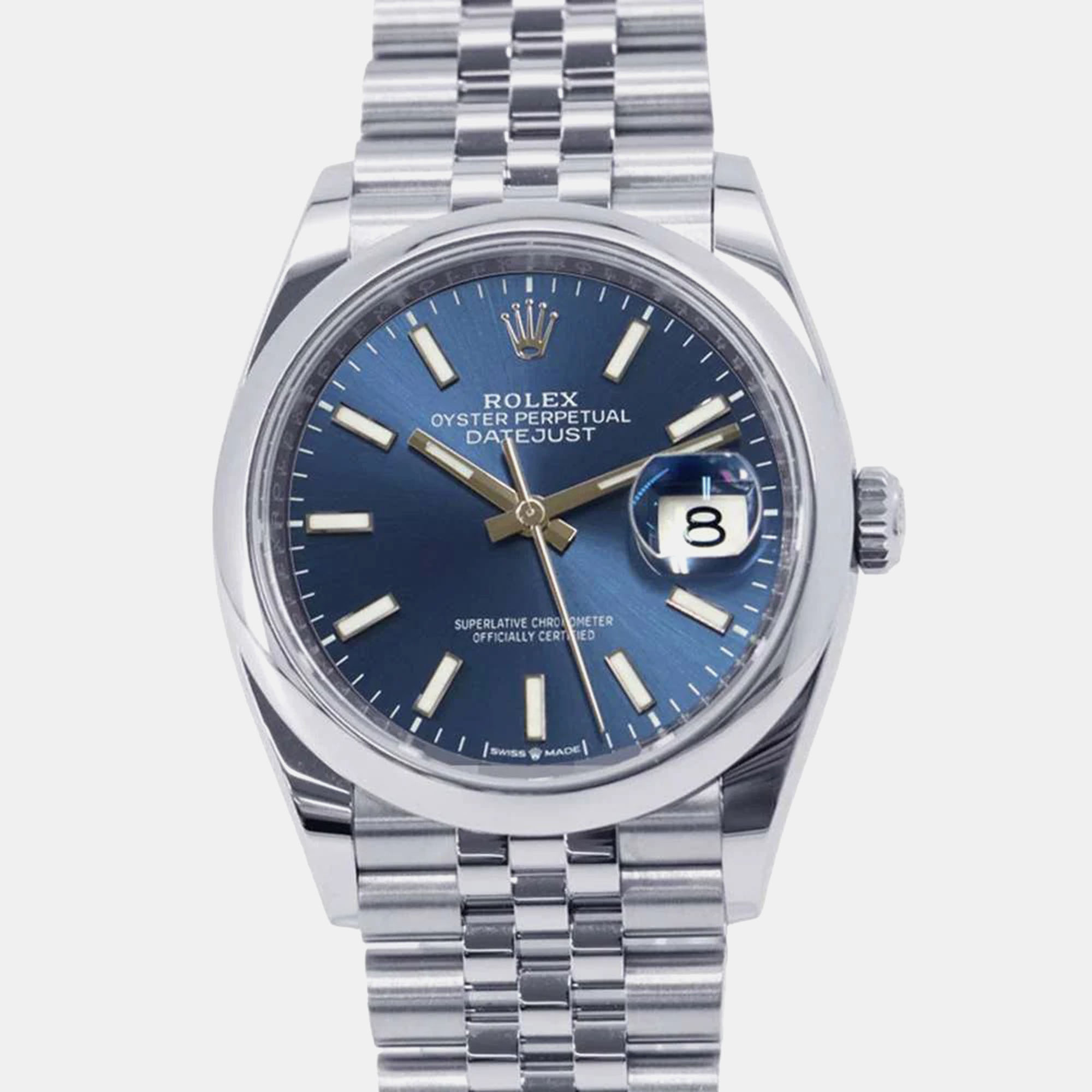 

Rolex Blue Stainless Steel Datejust 126200 Automatic Men's Wristwatch 36 mm