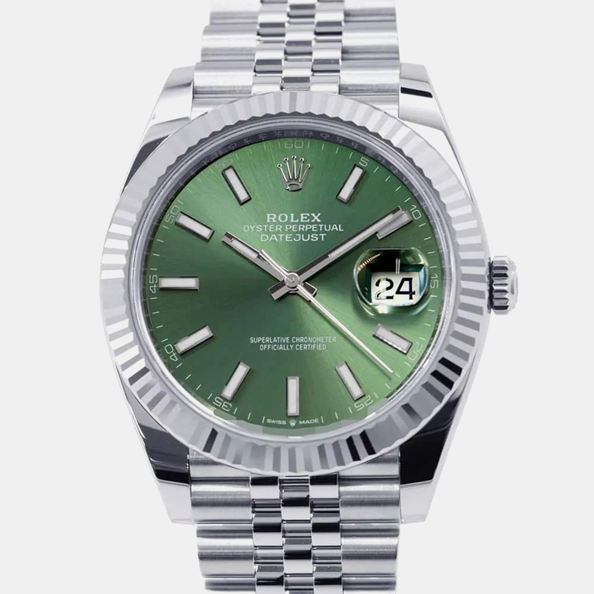 

Rolex Green 18k White Gold Stainless Steel Datejust 126334 Automatic Men's Wristwatch 41 mm