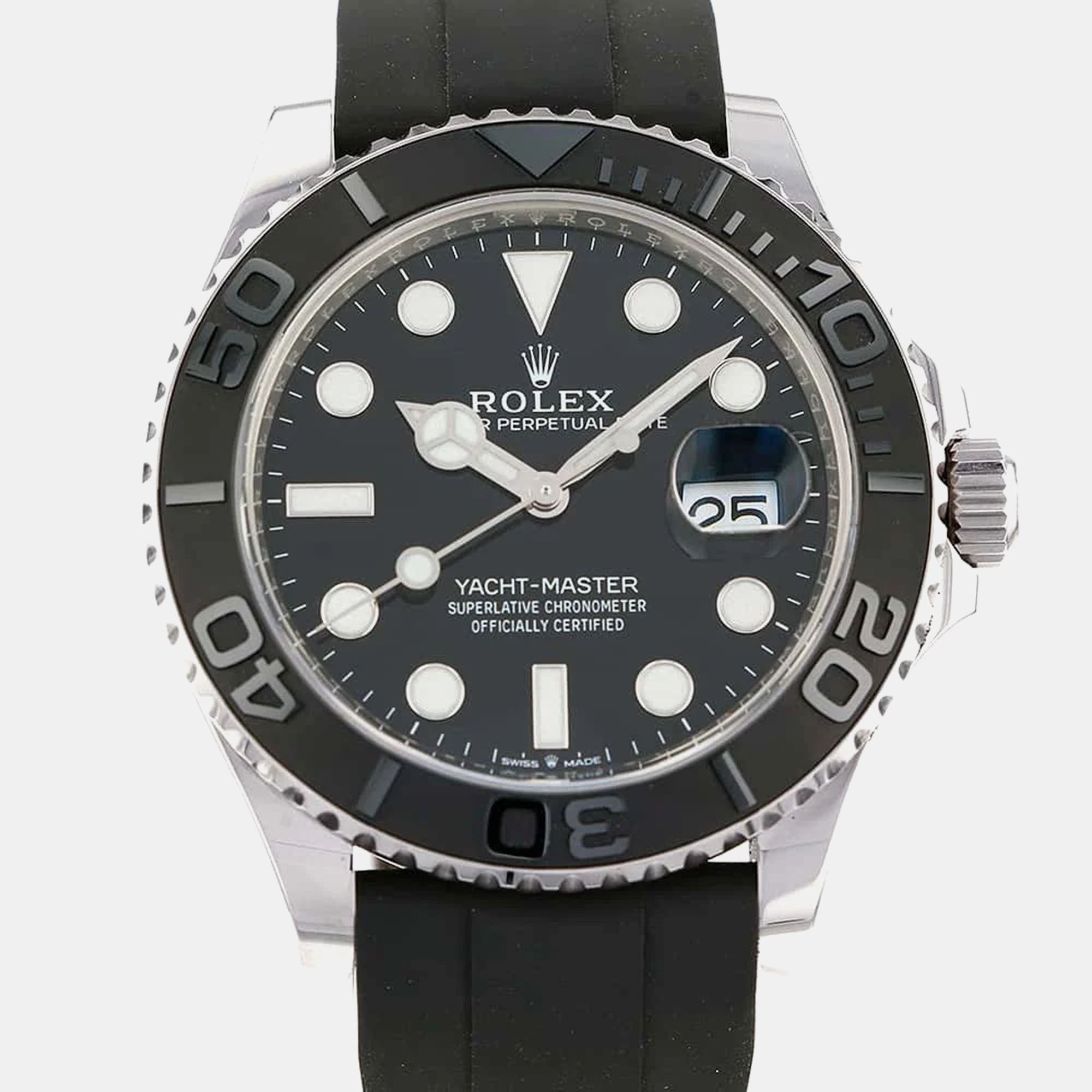 Pre-owned Rolex Black 18k White Gold Yacht-master 226659 Automatic Men's Wristwatch 42 Mm