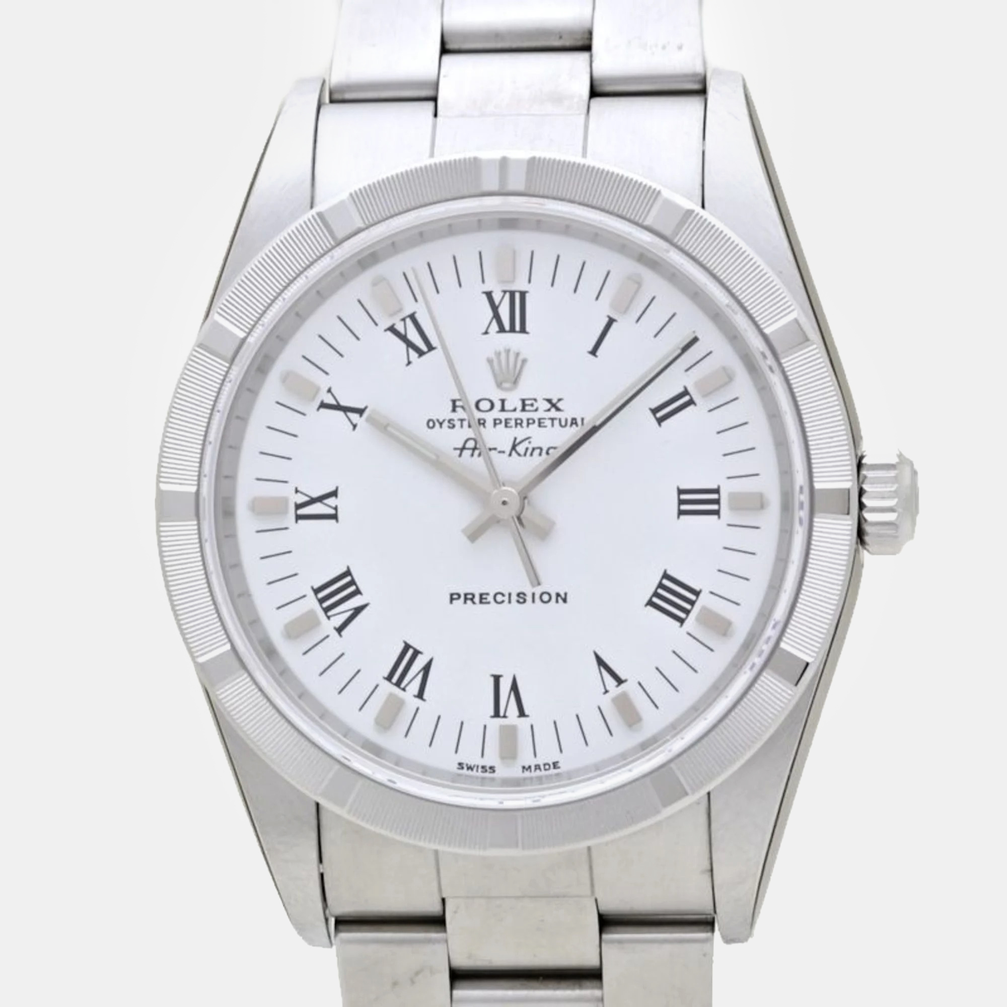 

Rolex White Stainless Steel Air-King Automatic Men's Wristwatch 35 mm