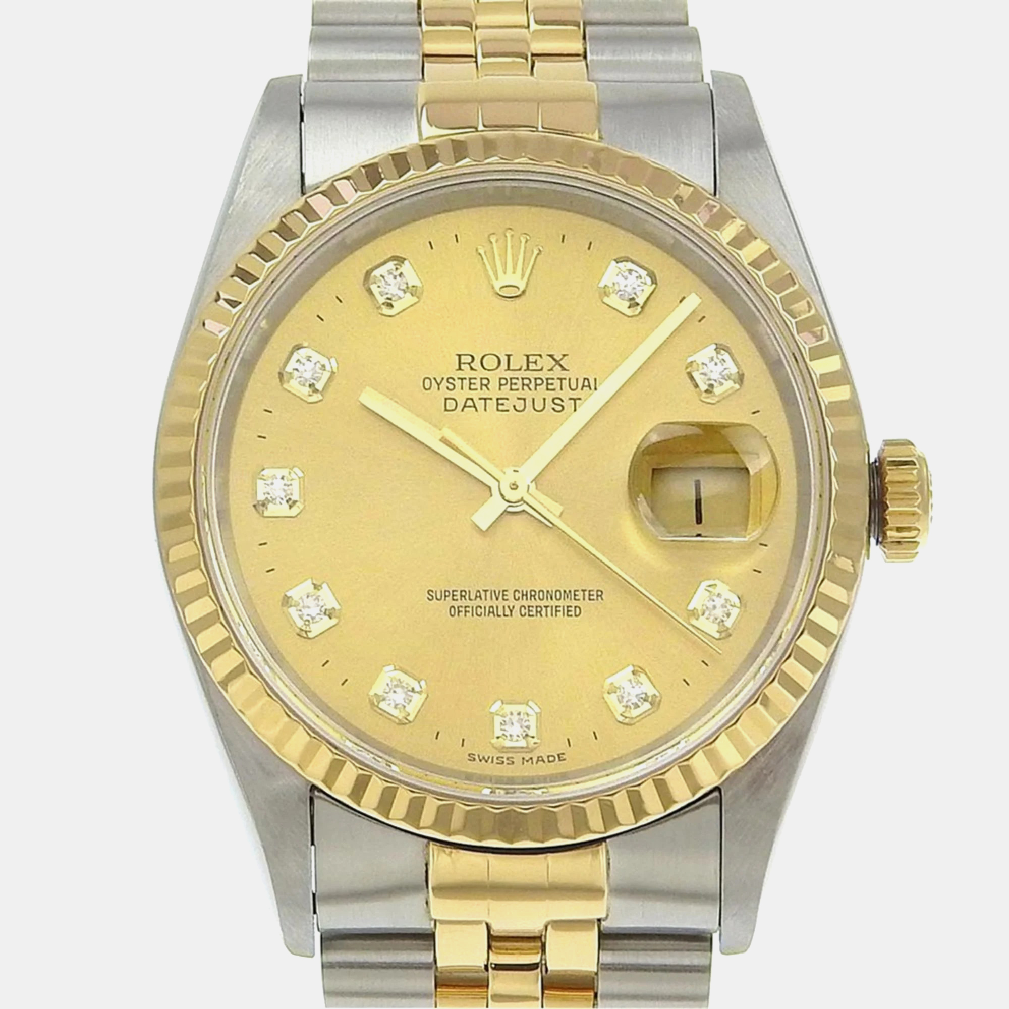 

Rolex Champagne Diamond 18k Yellow Gold Stainless Steel Datejust Automatic Men's Wristwatch 36 mm