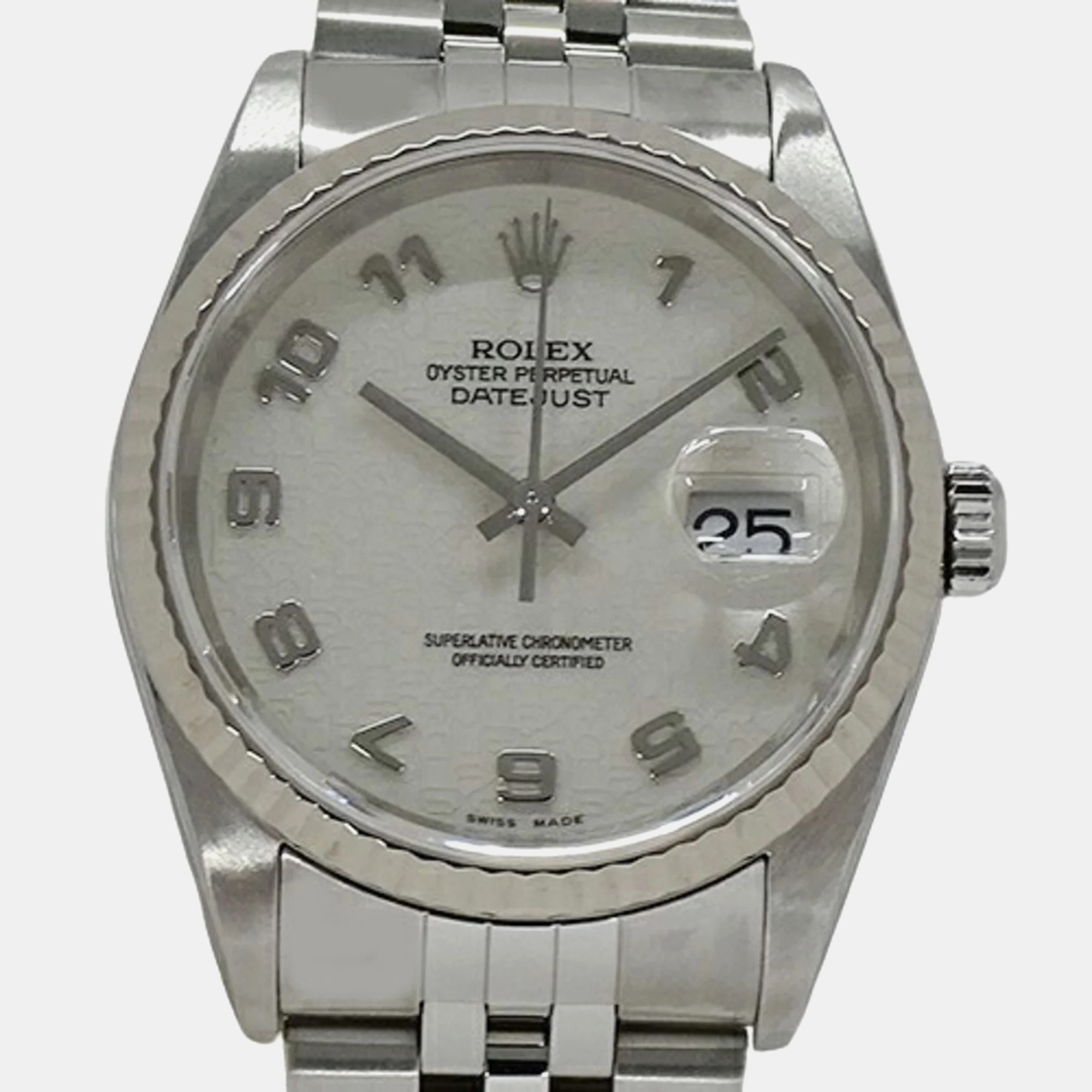 

Rolex Ivory Stainless Steel Datejust Automatic Men's Wristwatch 35 mm, White