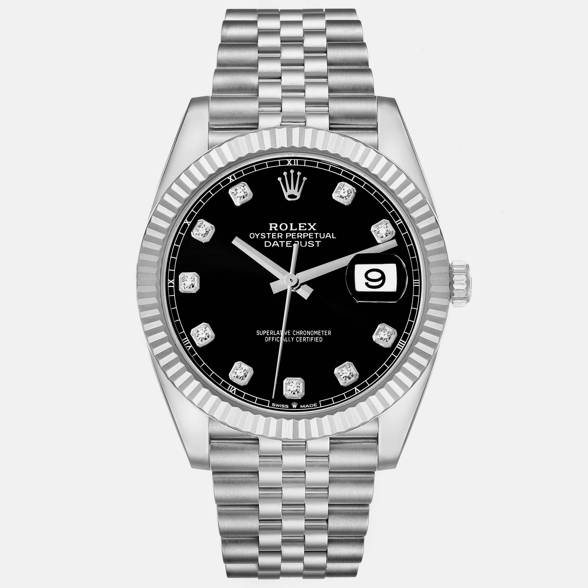 

Rolex Datejust Steel White Gold Diamond Dial Men's Watch 41.0 mm, Black