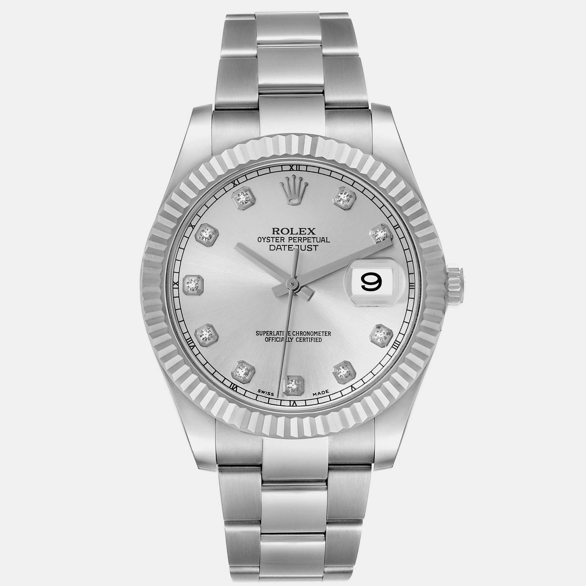 

Rolex Datejust II Steel White Gold Diamond Dial Men's Watch 41.0 mm, Silver