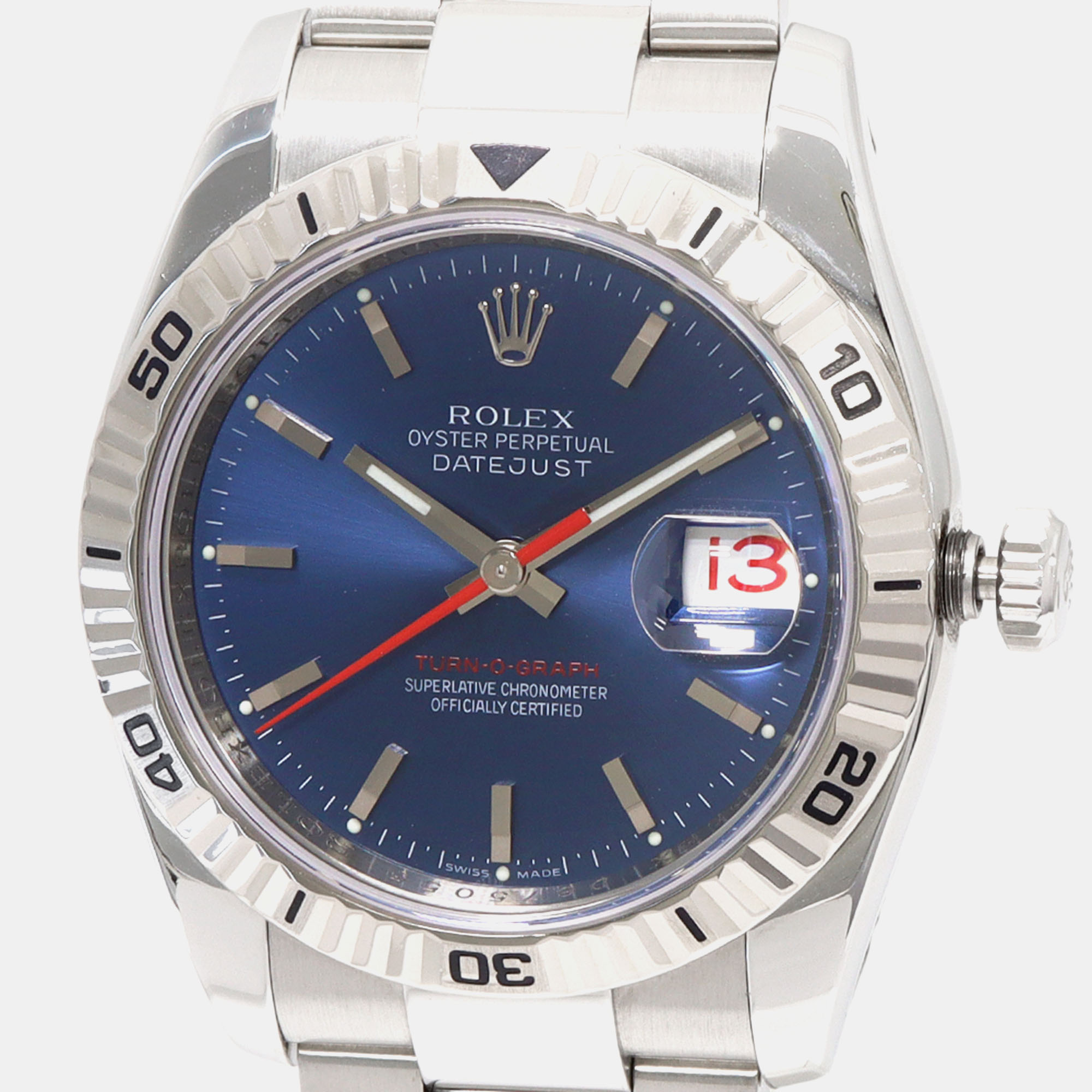 

Rolex Blue Stainless Steel Datejust 116264 Automatic Men's Wristwatch 36 mm