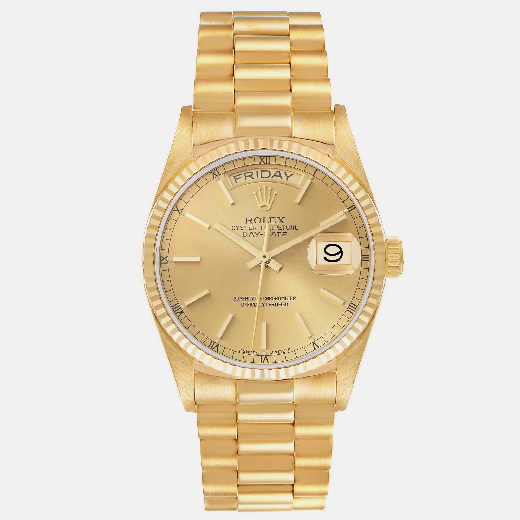 

Rolex President Day-Date Yellow Gold Champagne Dial Mens Watch 18038