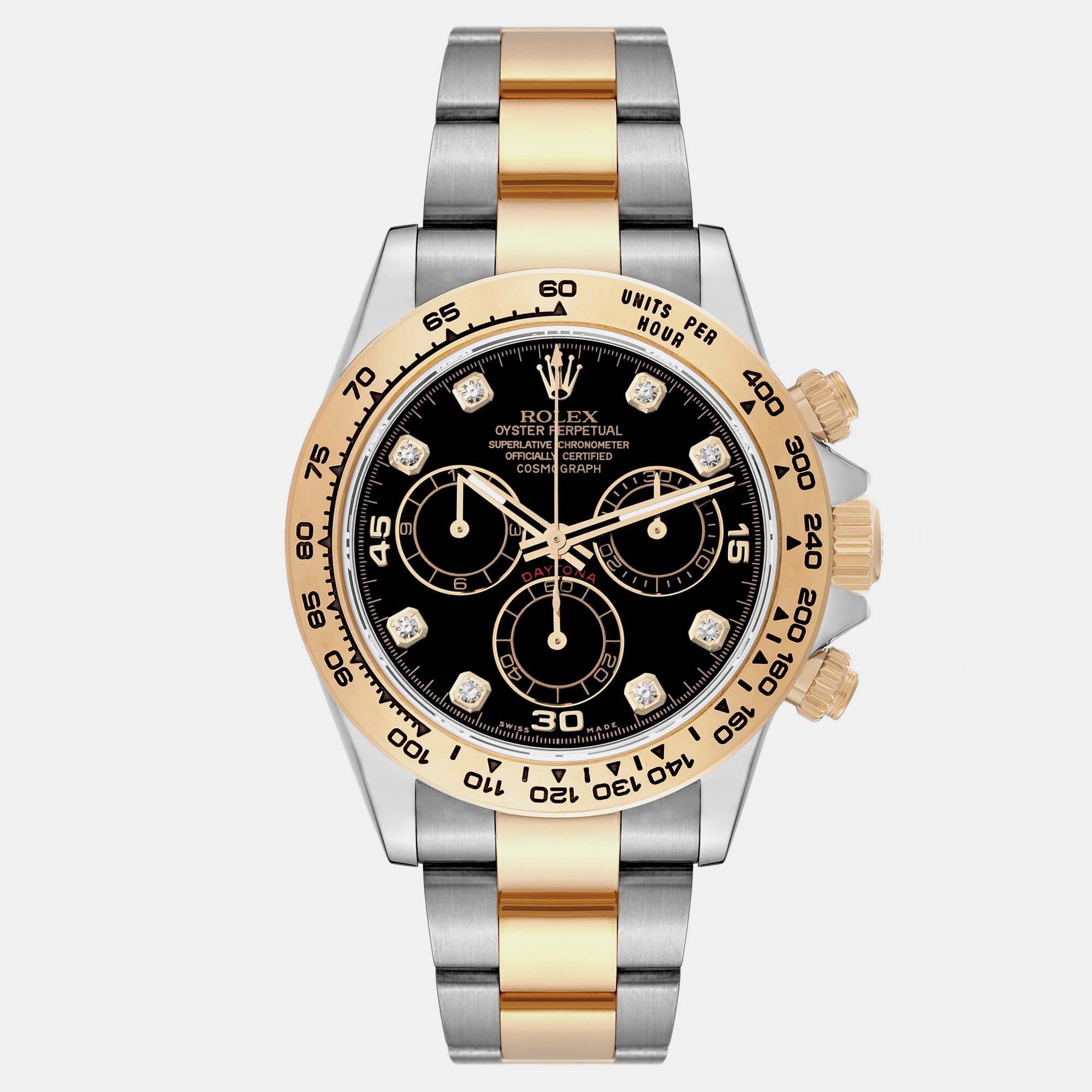 

Rolex Daytona Steel Yellow Gold Serti Diamond Dial Mens Watch 116503, Black