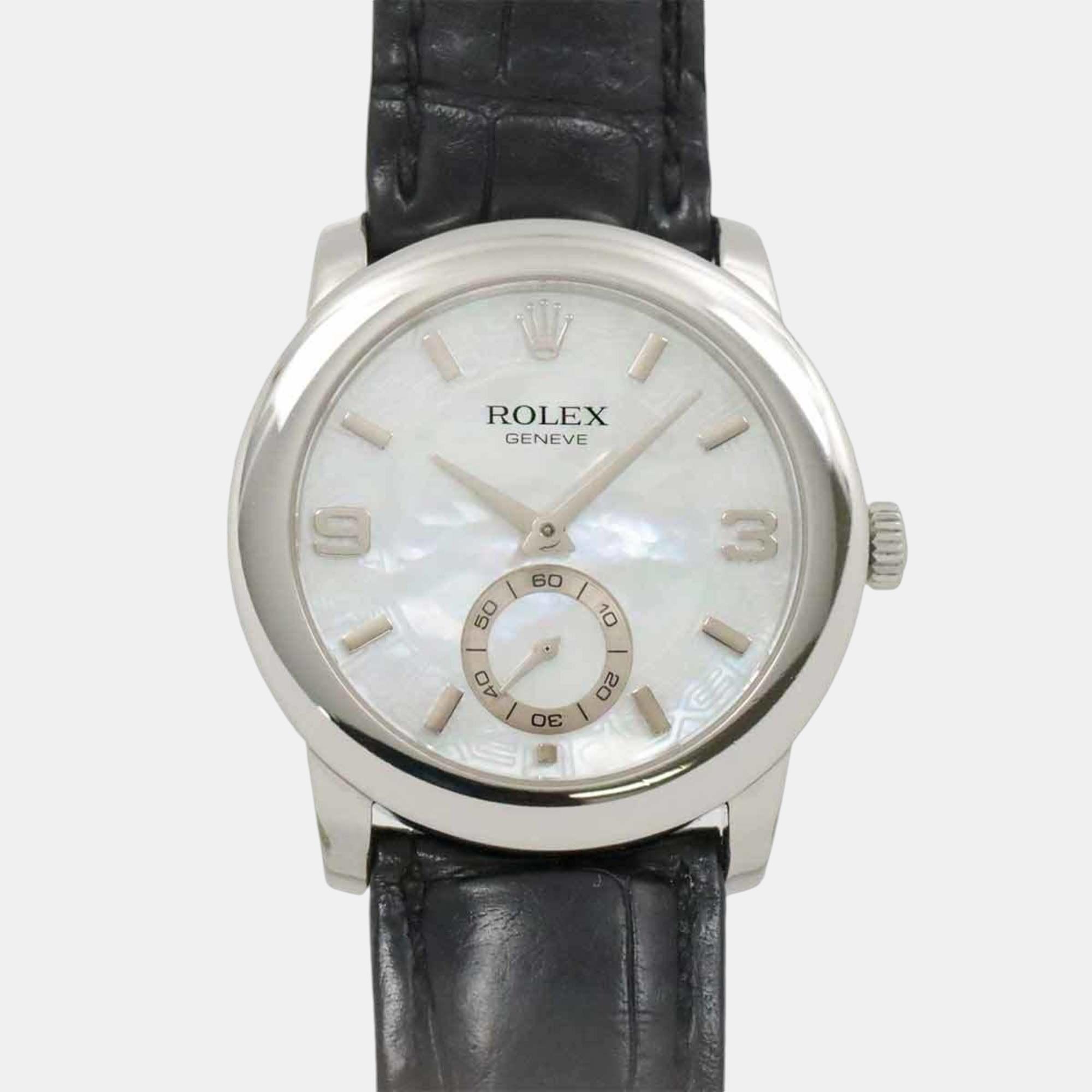 

Rolex Platinum White Shell Cellini Cellinium 5240 Men's Watch PT950