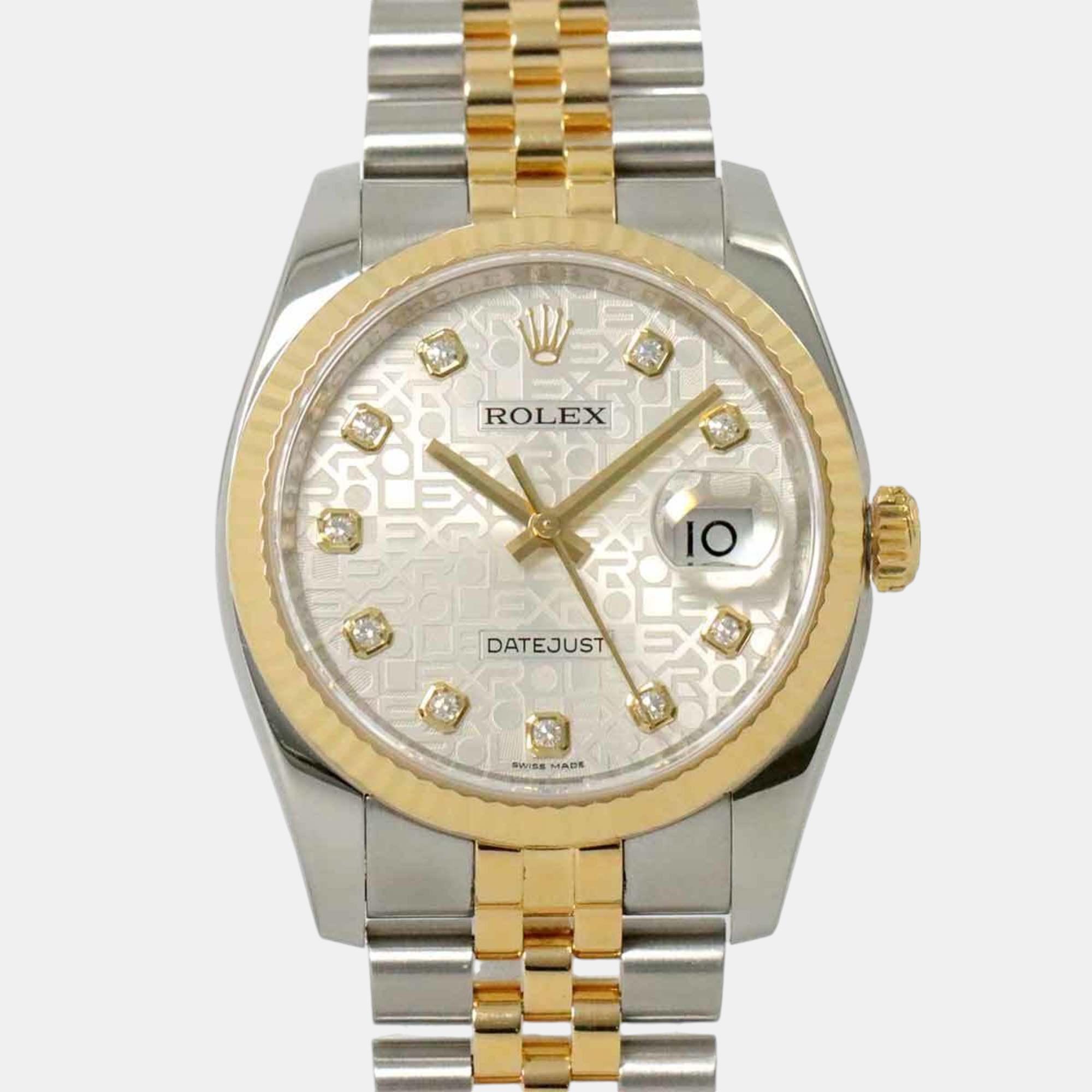 

Rolex Diamond Silver YG Yellow Gold Automatic Datejust 116233G Roulette Men's Watch