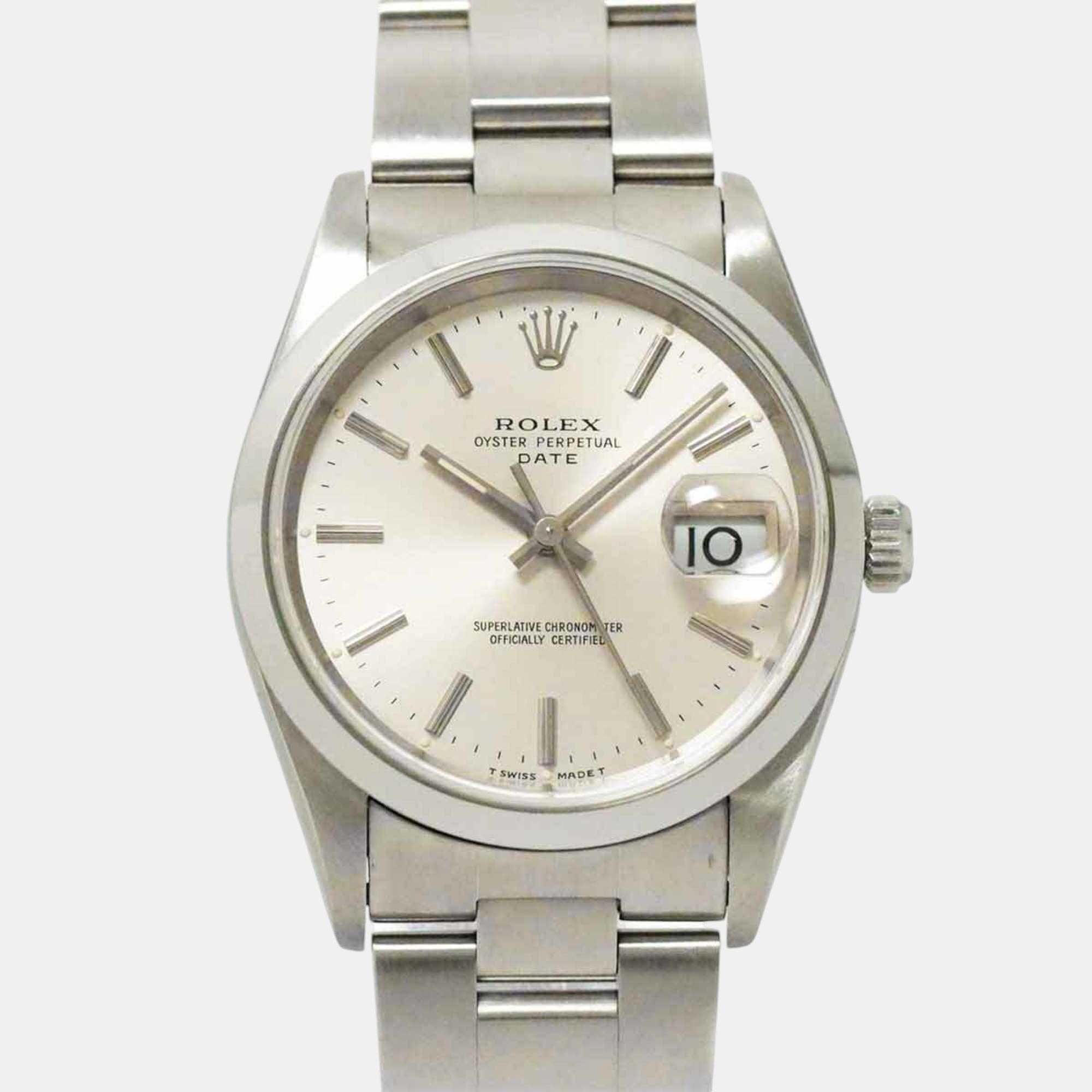 

Rolex Silver Automatic Oyster Perpetual Date 15200 W number Men's watch